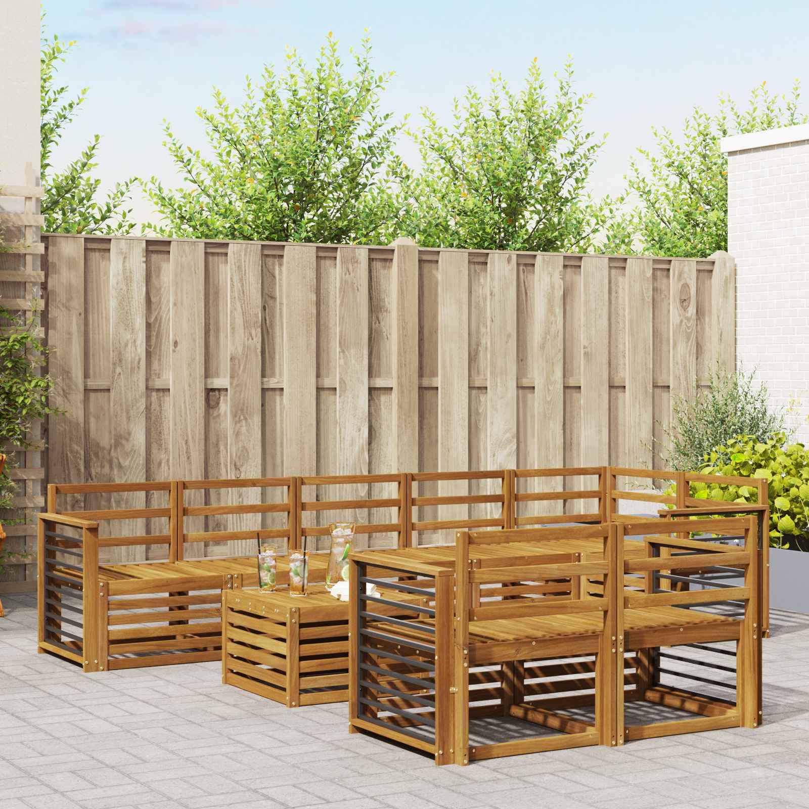 Sofa-Sets 9 pcs Naturel Massief Acaciahout – afbeelding 1