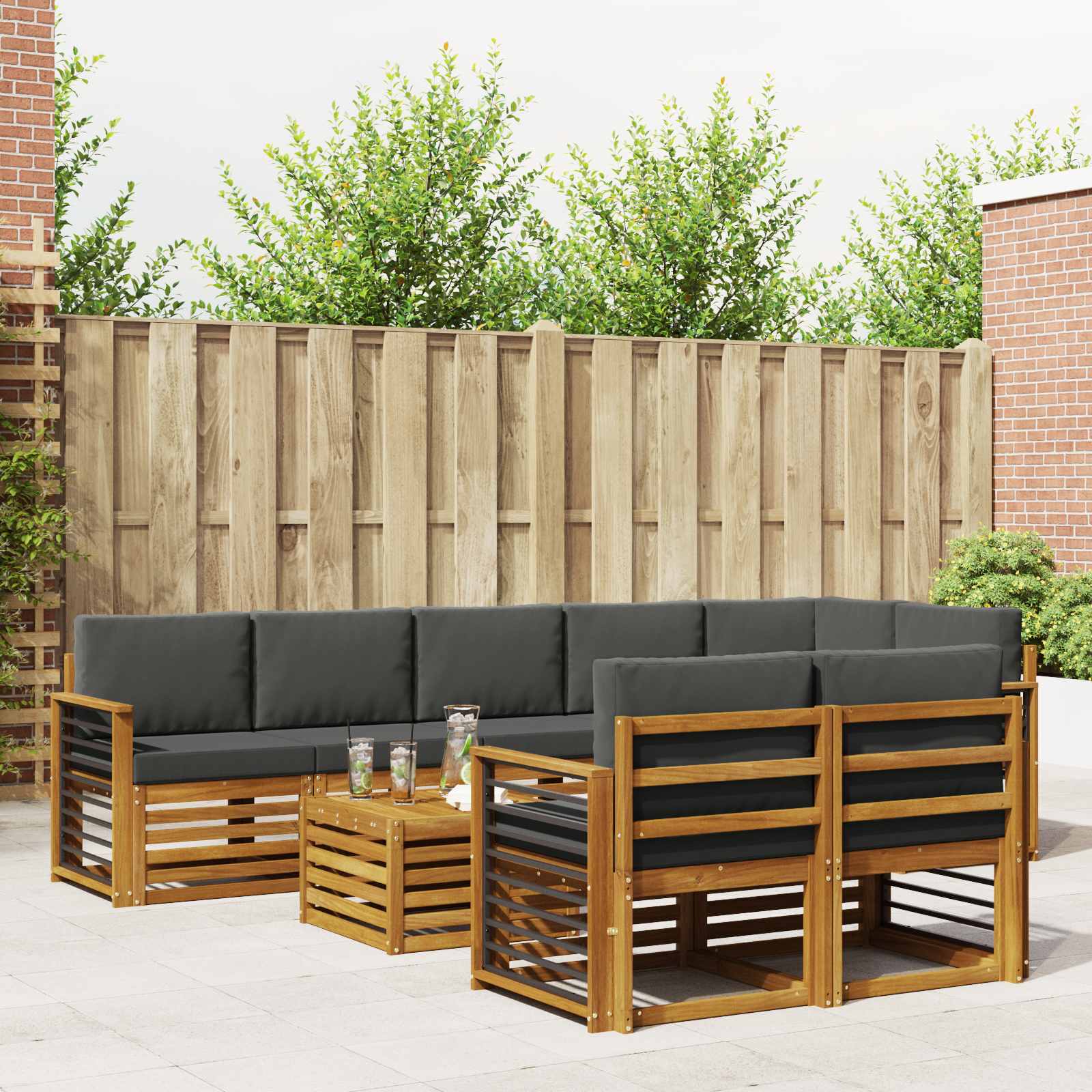 Sofa-Sets 9 pcs Natuurlijk en Antraciet Massief Acaciahout