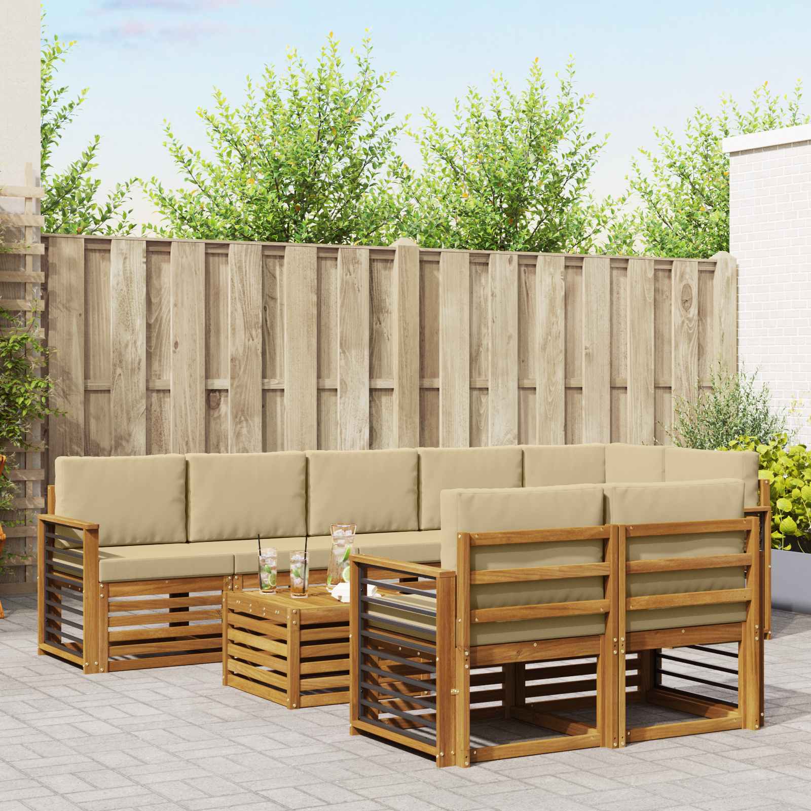 Sofa-Sets 9 pcs Natuurlijk en Beige Massief Acaciahout