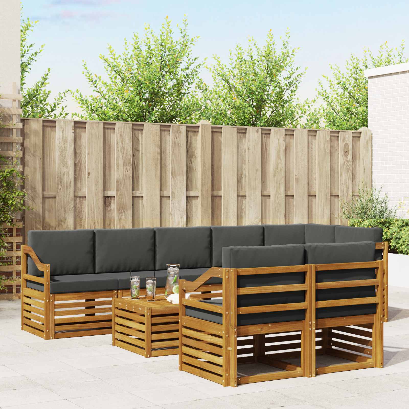 Sofa-Sets 9 pcs Natuurlijk en Antraciet Massief Acaciahout – afbeelding 1