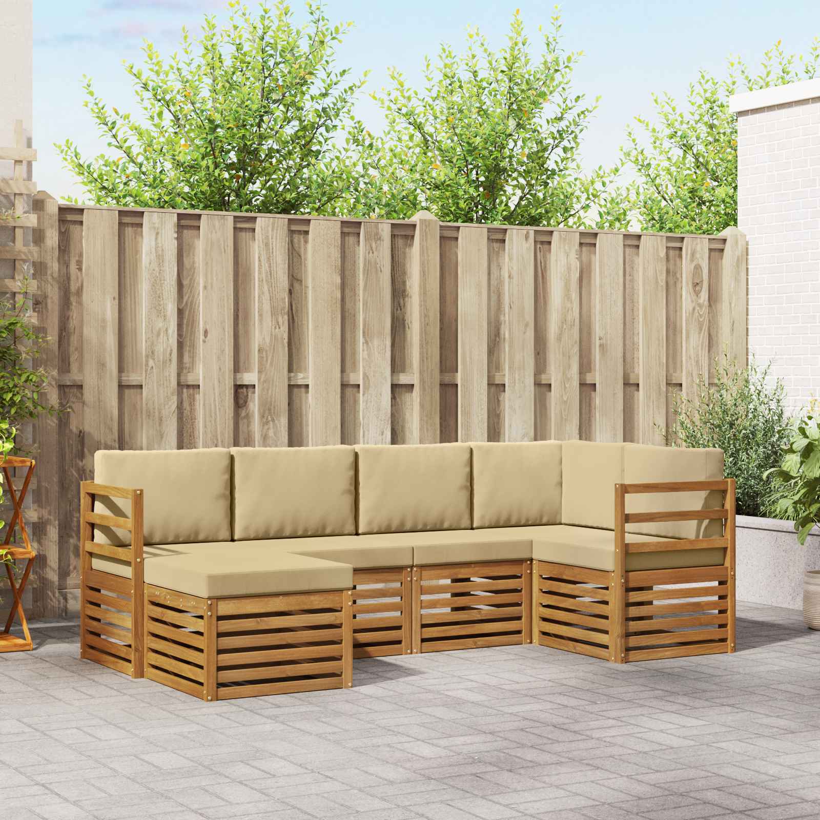Hoekbank Set met kussen 6 pcs Natuurlijk en Beige