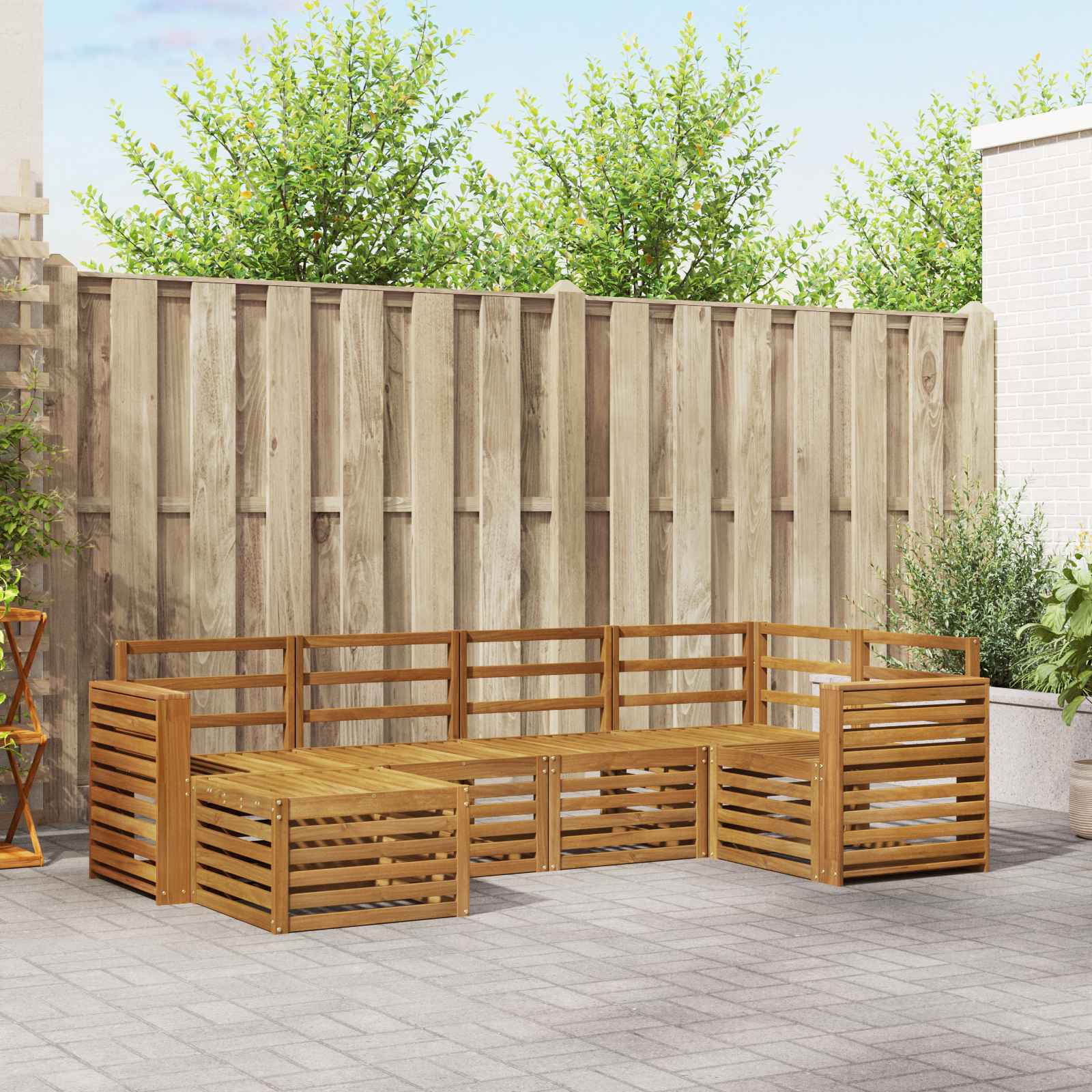 Hoekbank Set 6 pcs Naturel Massief Acaciahout