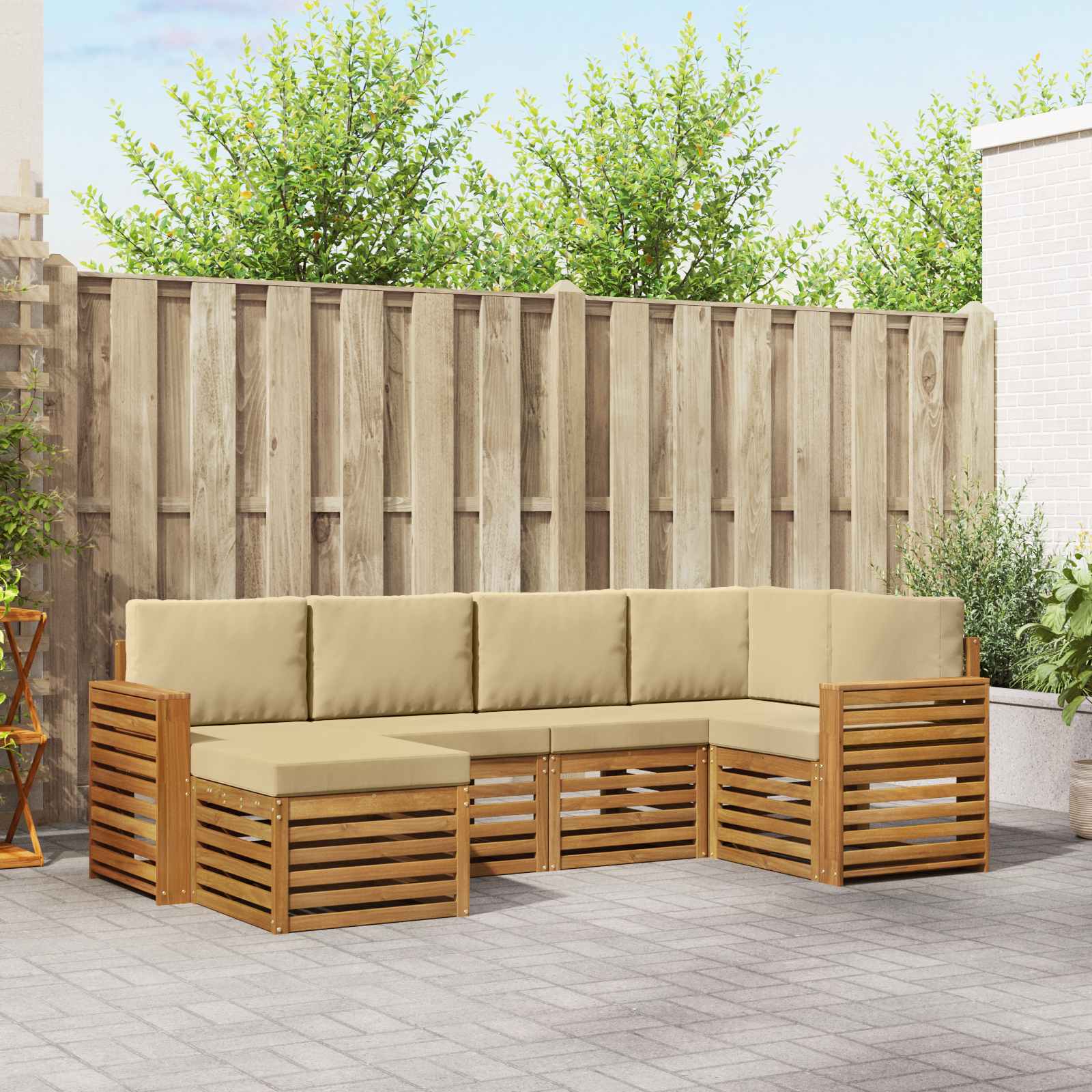 Hoekbank Set met kussen 6 pcs Natuurlijk en Beige