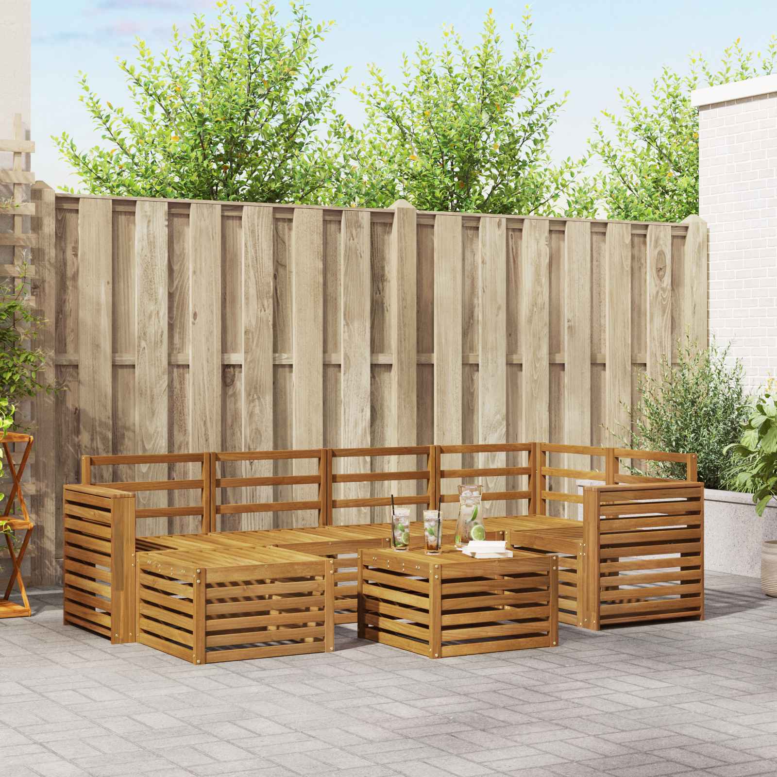Hoekbank Set 7 pcs Naturel Massief Acaciahout