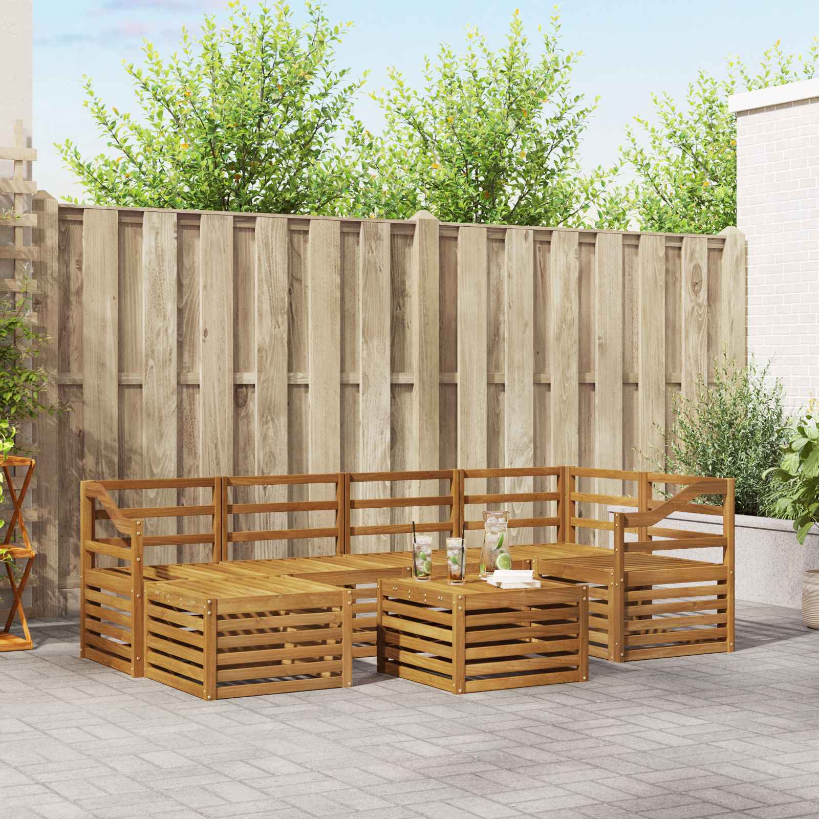 Hoekbank Set 7 pcs Naturel Massief Acaciahout