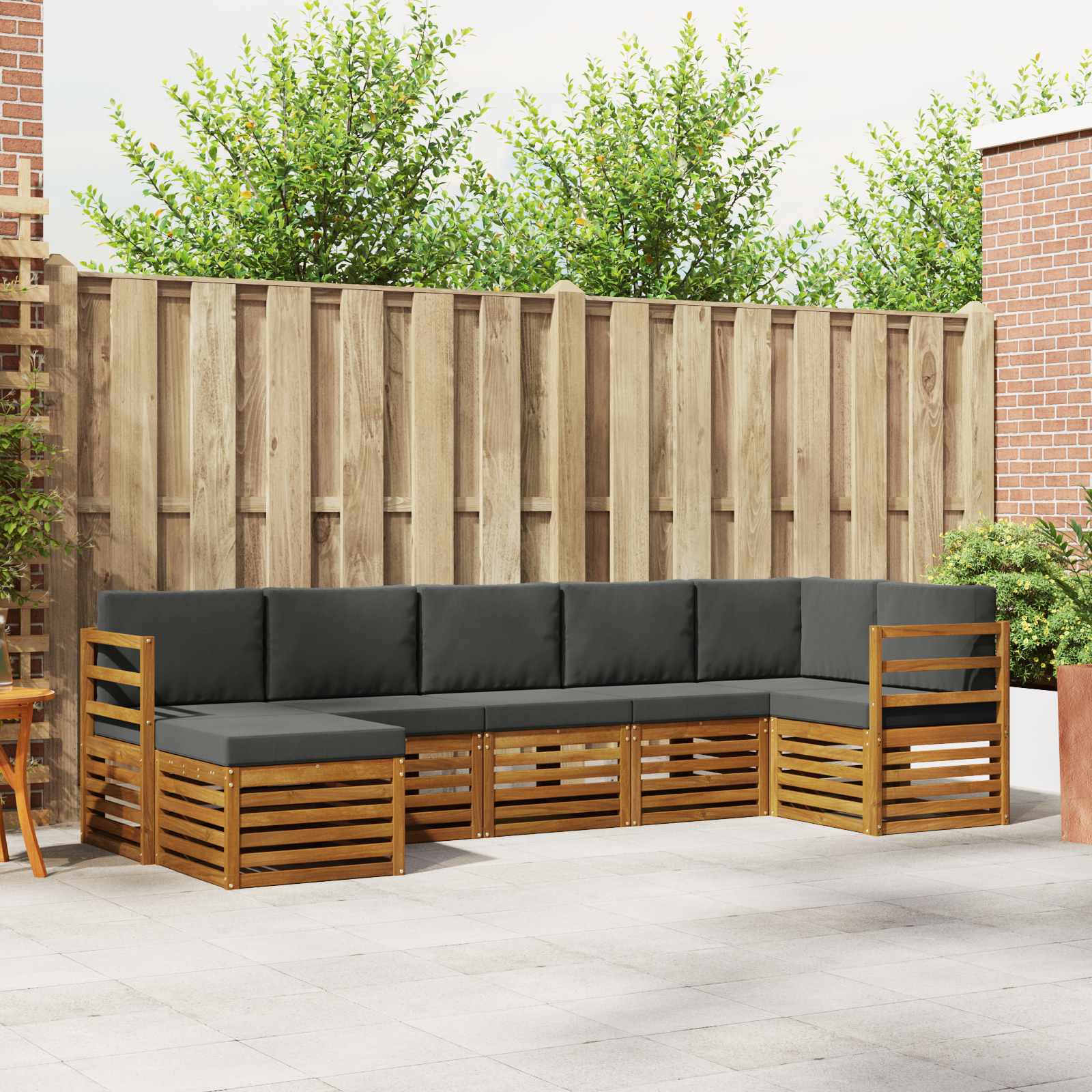 Hoekbank Set 7 pcs Natuurlijk en Antraciet Massief Acaciahout – afbeelding 1