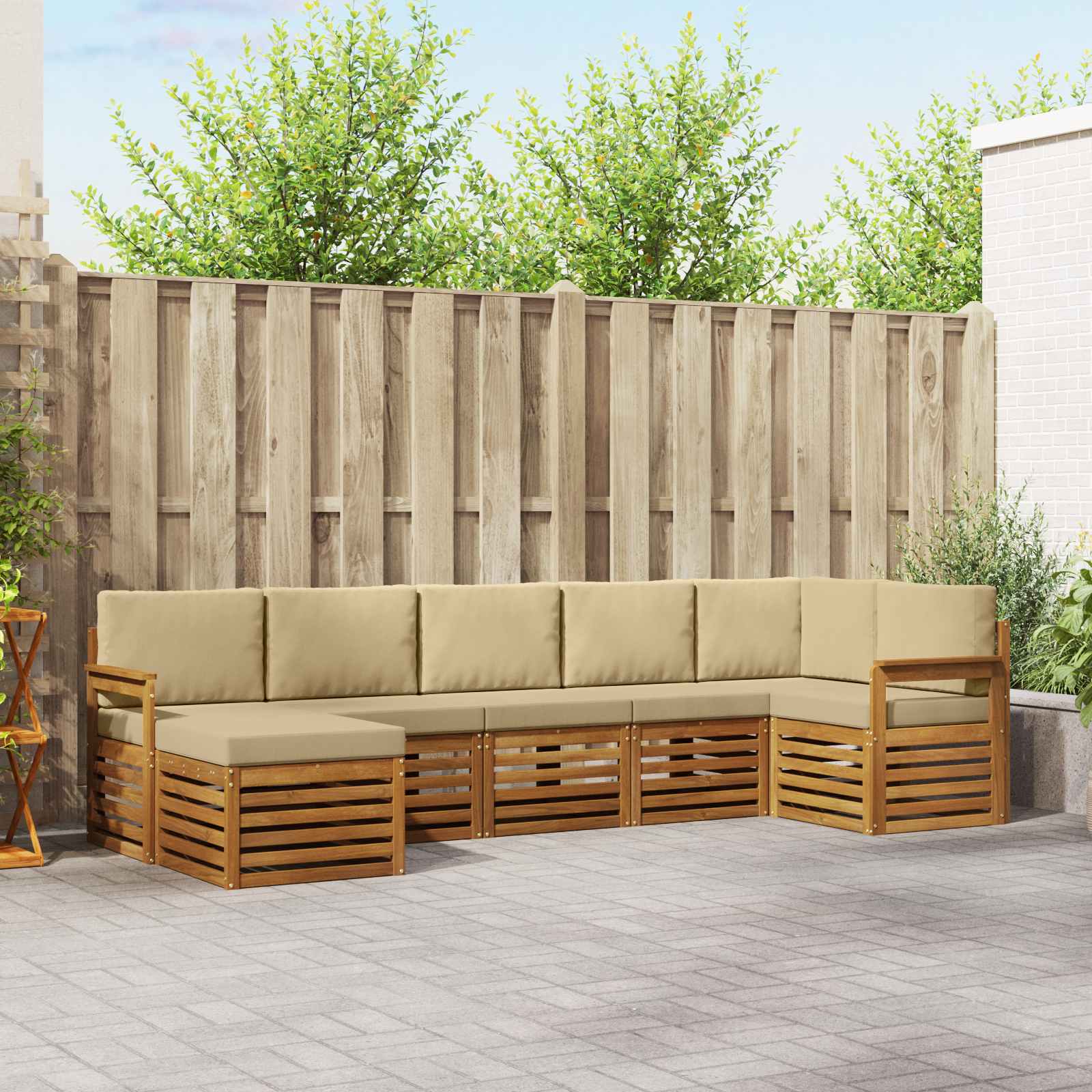 Hoekbank Set 7 pcs Natuurlijk en Beige Massief Acaciahout – afbeelding 1