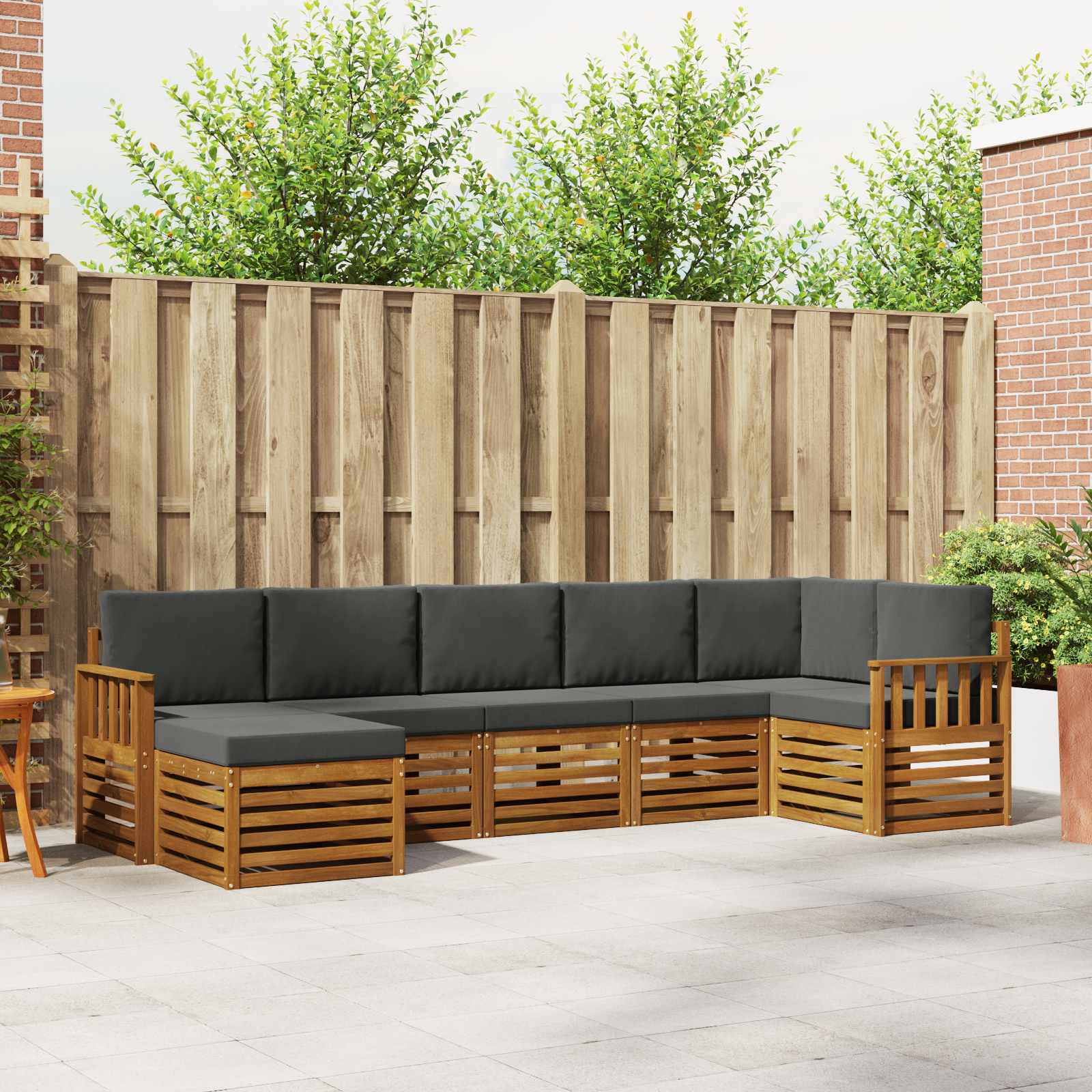 Hoekbank Set 7 pcs Natuurlijk en Antraciet Massief Acaciahout – afbeelding 1