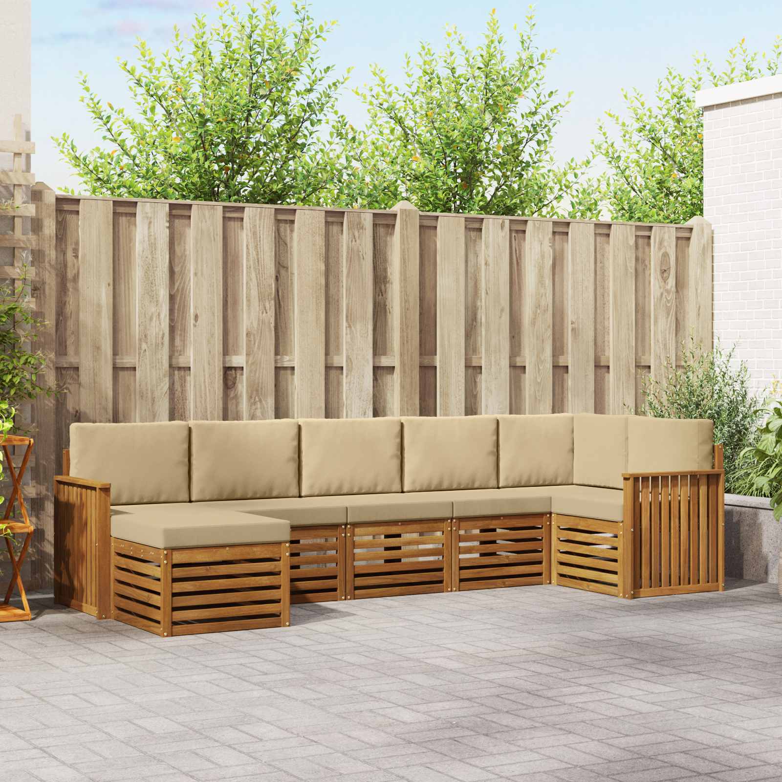 Hoekbank Set 7 pcs Natuurlijk en Beige Massief Acaciahout – afbeelding 1