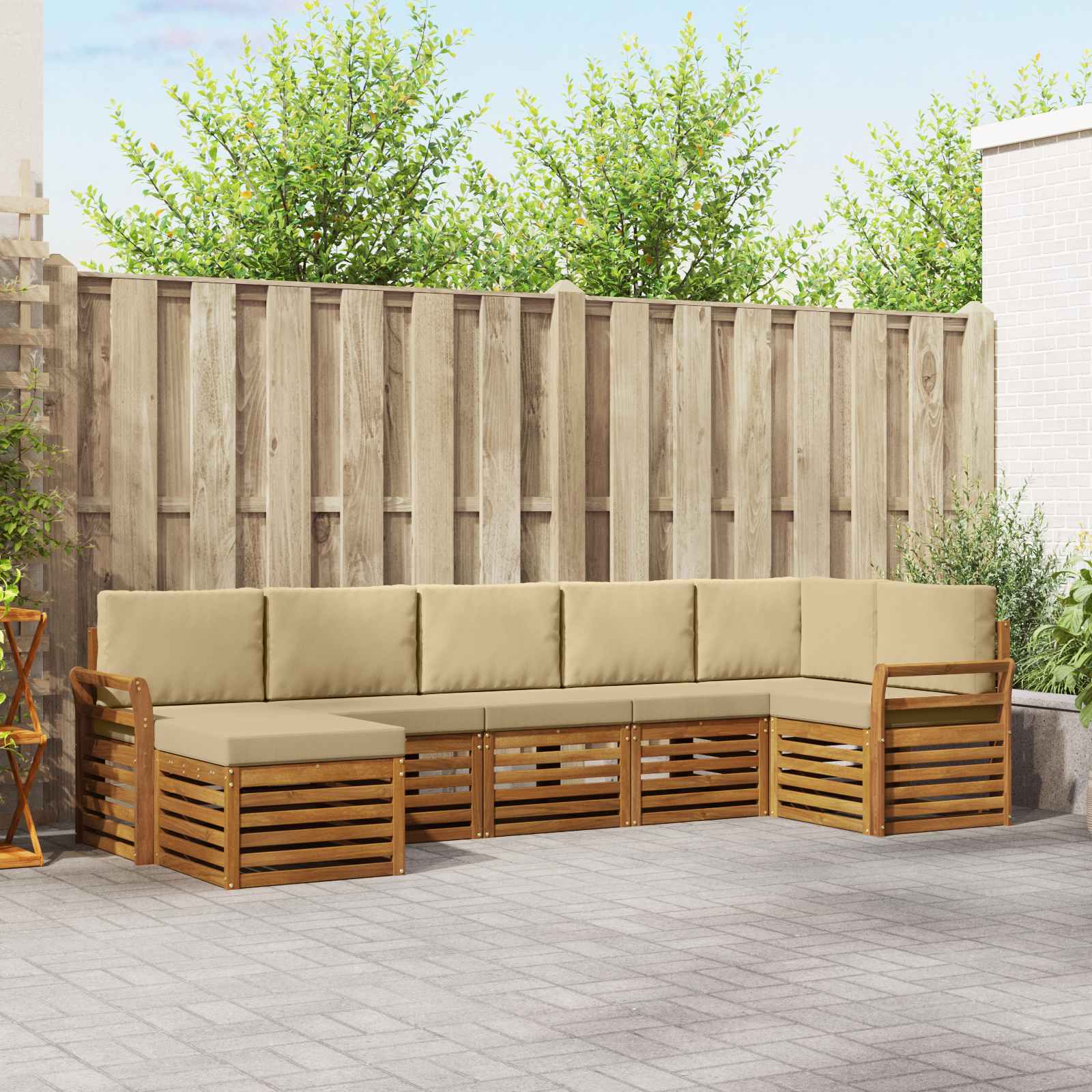 Hoekbank Set 7 pcs Natuurlijk en Beige Massief Acaciahout – afbeelding 1