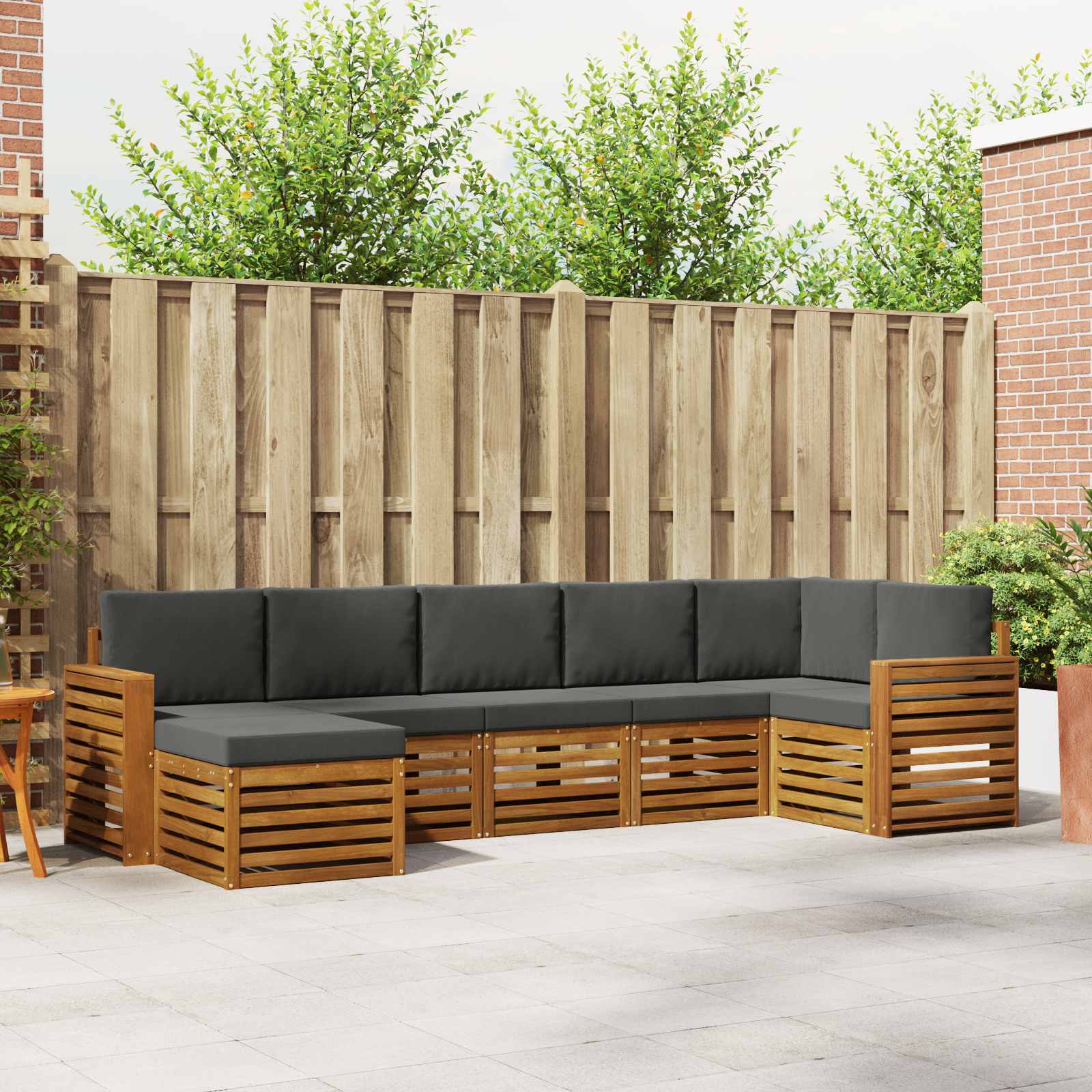 Hoekbank Set 7 pcs Natuurlijk en Antraciet Massief Acaciahout