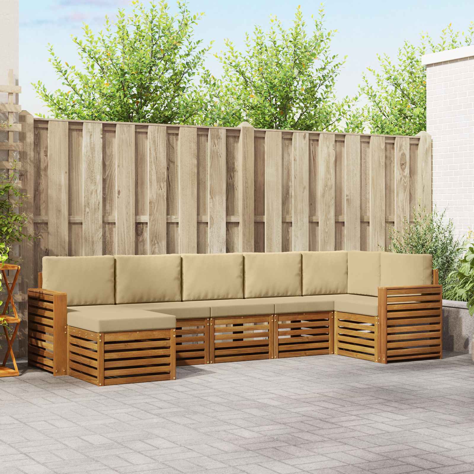 Hoekbank Set 7 pcs Natuurlijk en Beige Massief Acaciahout – afbeelding 1