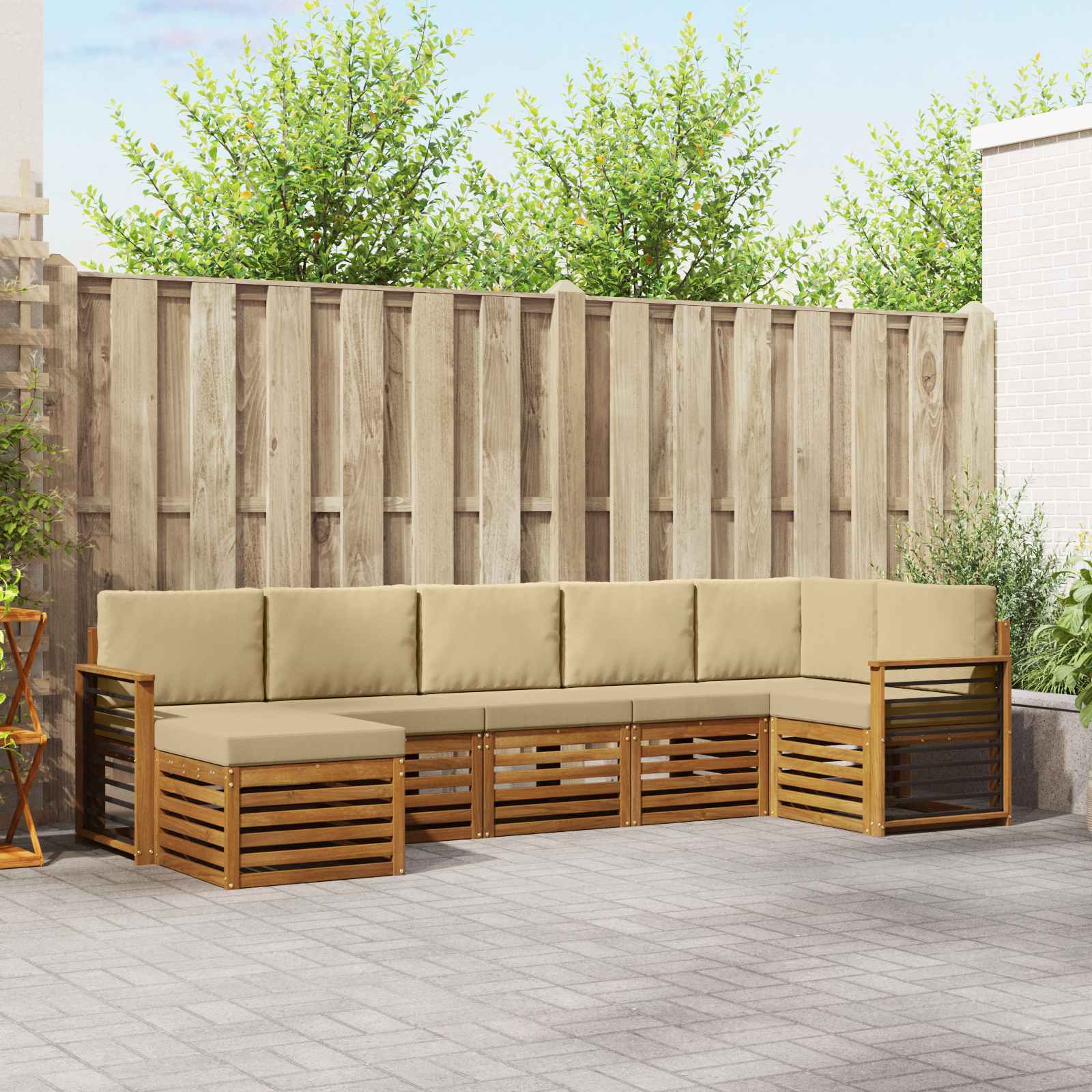 Hoekbank Set 7 pcs Natuurlijk en Beige Massief Acaciahout