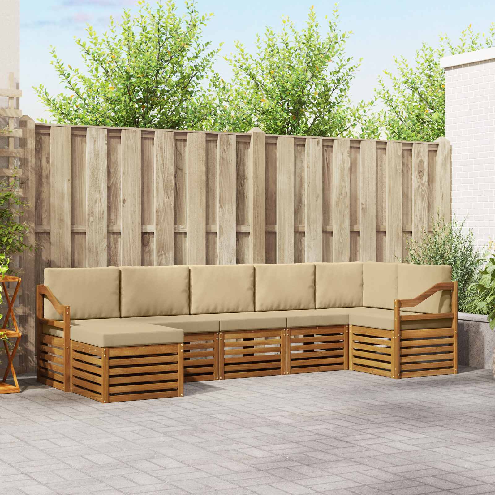 Hoekbank Set 7 pcs Natuurlijk en Beige Massief Acaciahout – afbeelding 1