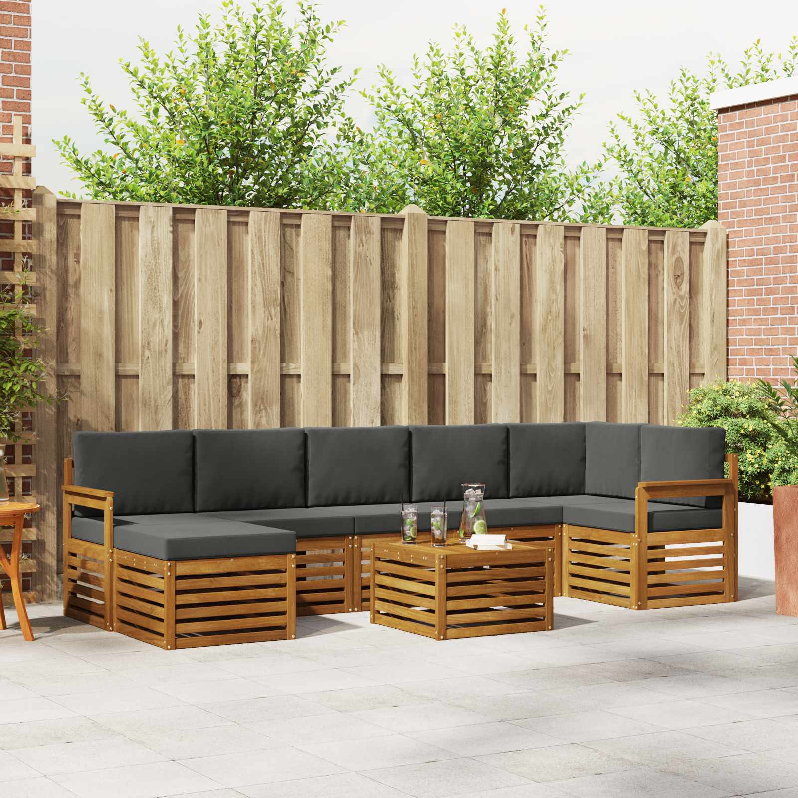 Buiten bankenset met kussen 8 pcs Natuurlijk en Antraciet – afbeelding 1
