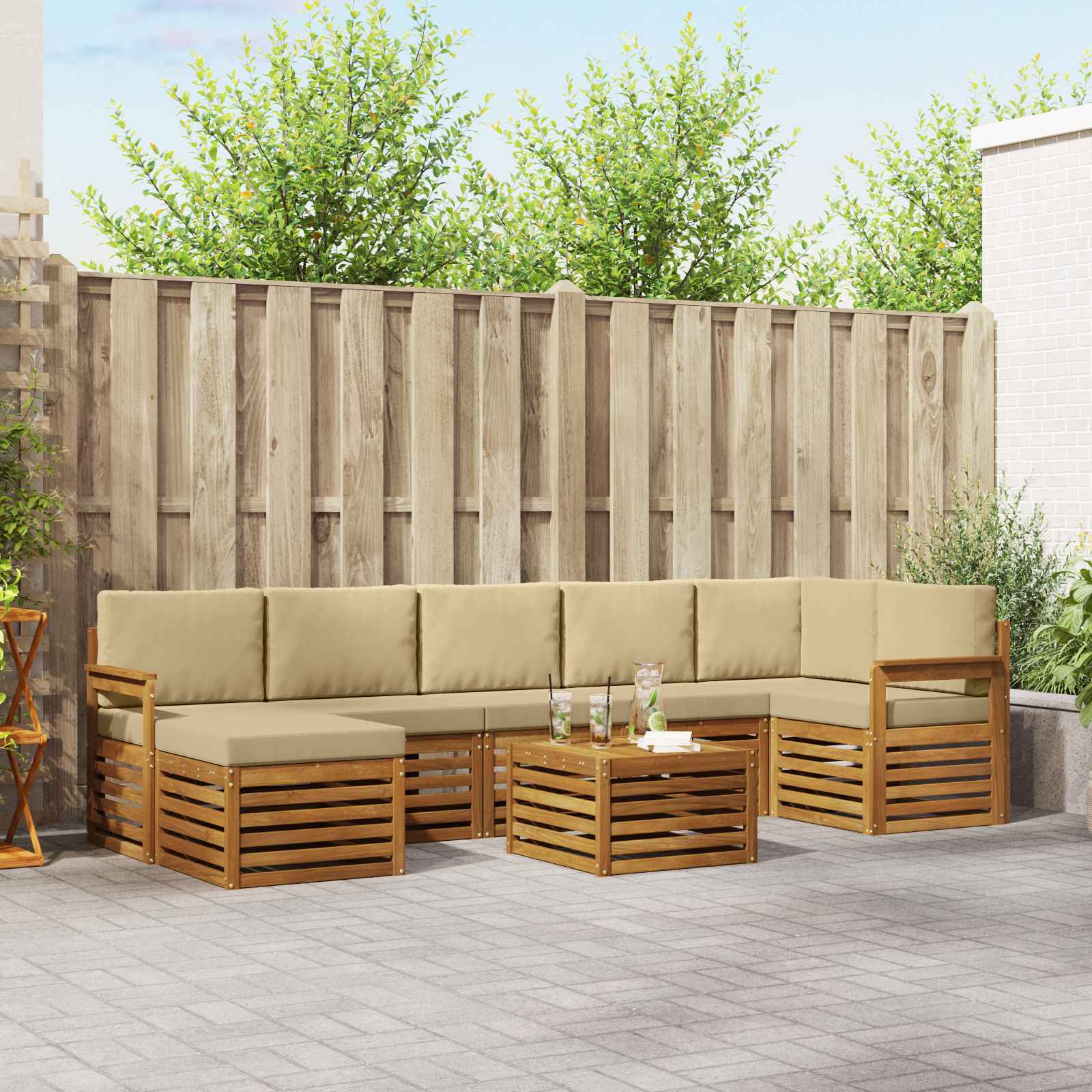 Buiten bankenset 8 pcs Natuurlijk en Beige Massief Acaciahout – afbeelding 1