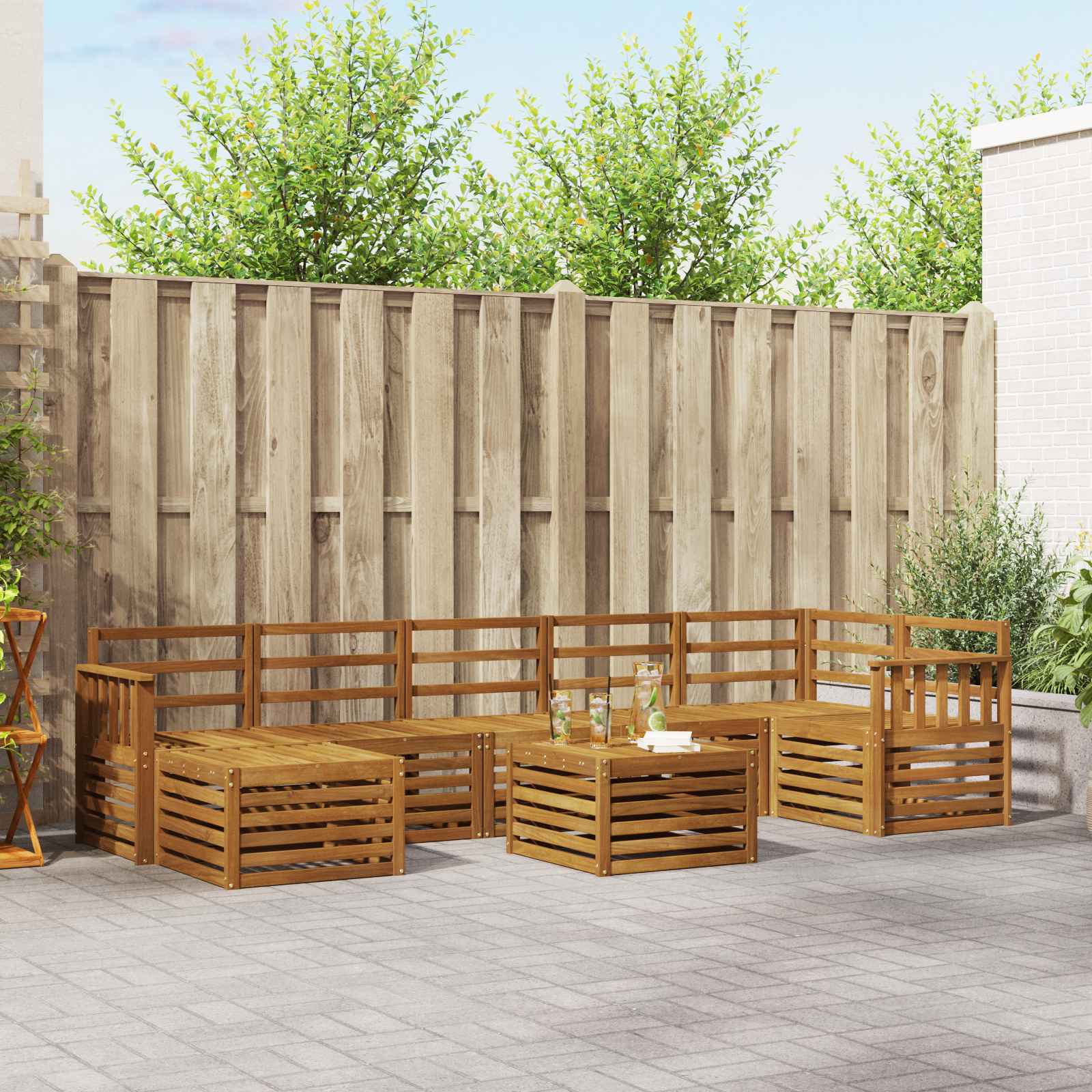 Buiten bankenset 8 pcs Naturel Massief Acaciahout – afbeelding 1