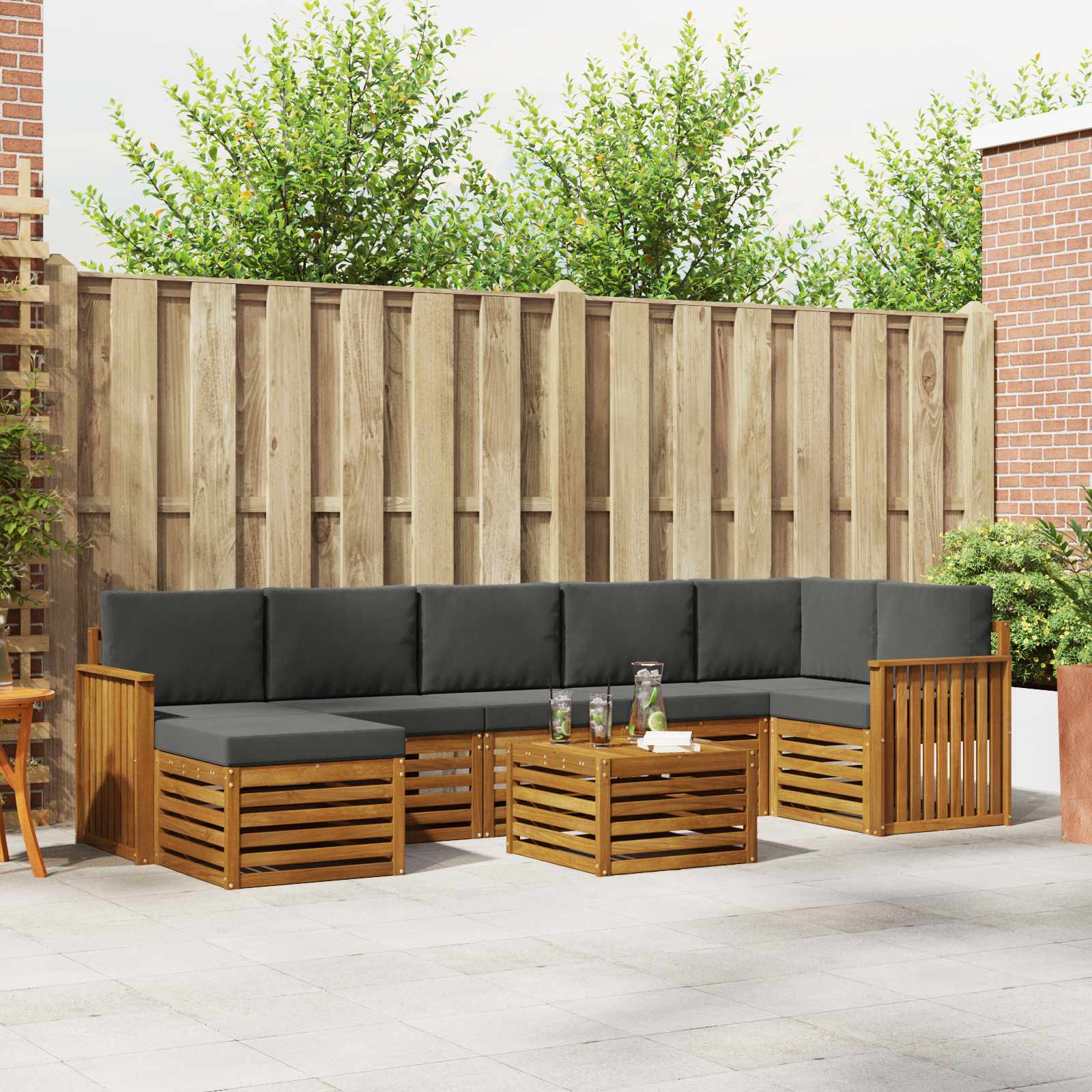 Buiten bankenset met kussen 8 pcs Natuurlijk en Antraciet – afbeelding 1