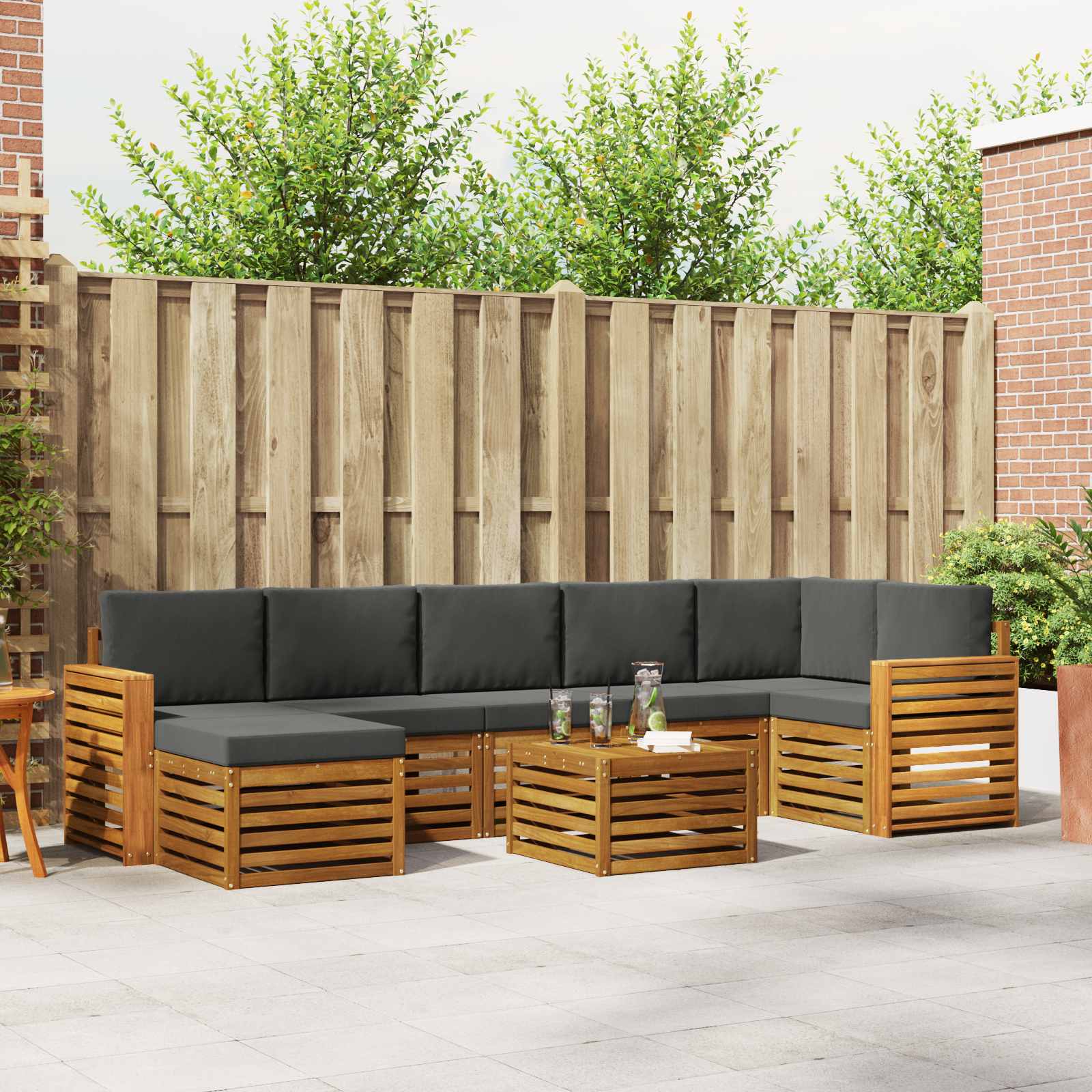 Buiten bankenset met kussen 8 pcs Natuurlijk en Antraciet