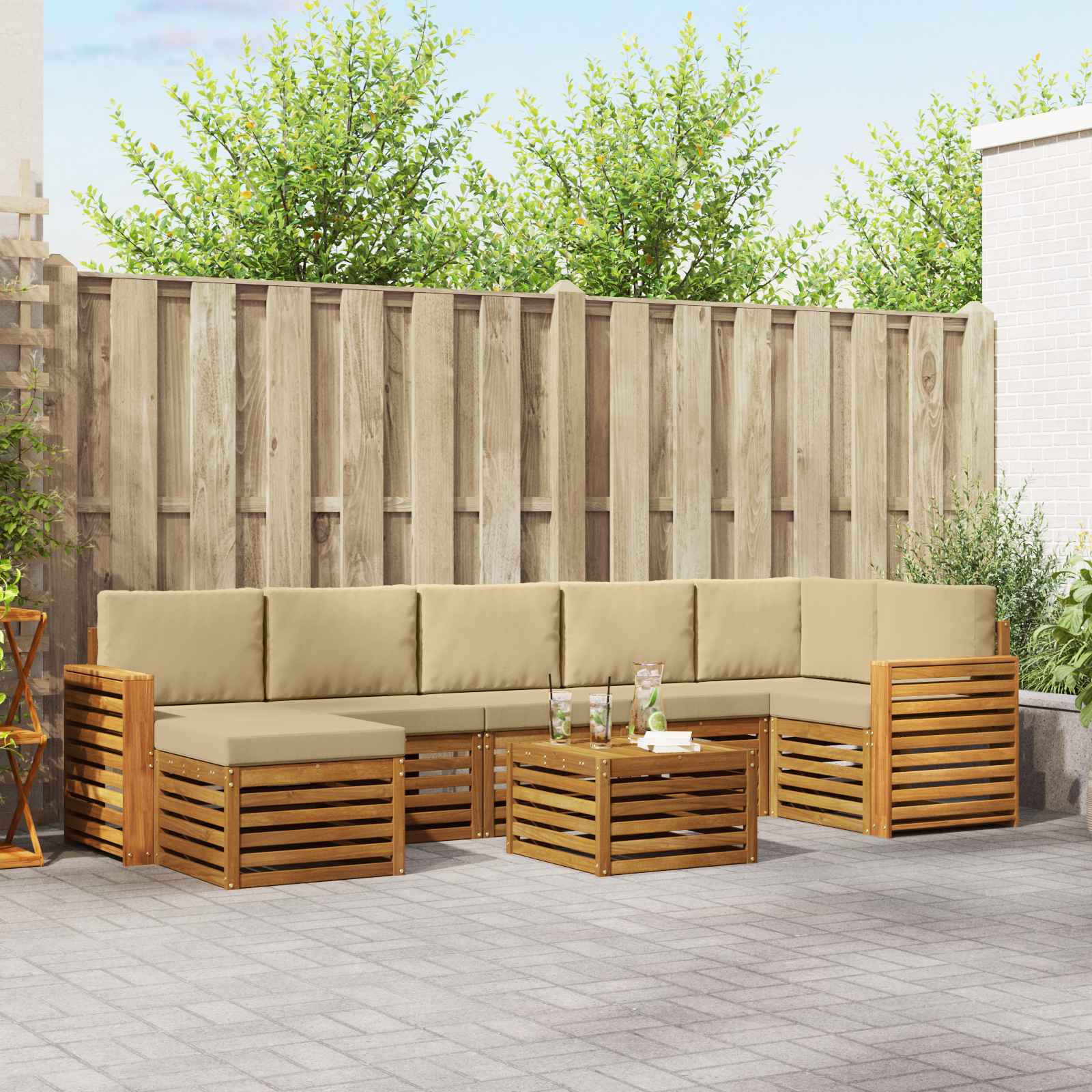 Buiten bankenset 8 pcs Natuurlijk en Beige Massief Acaciahout