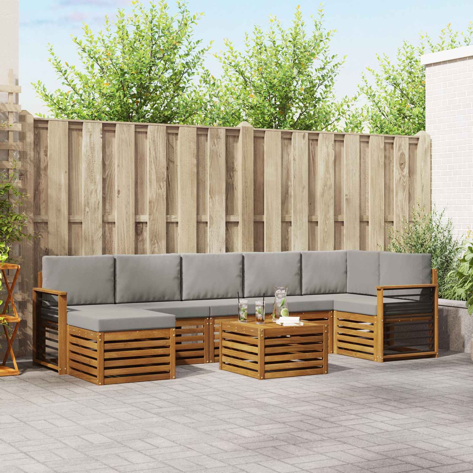 Buiten bankenset met kussen 8 pcs Natuurlijk en Lichtgrijs – afbeelding 1
