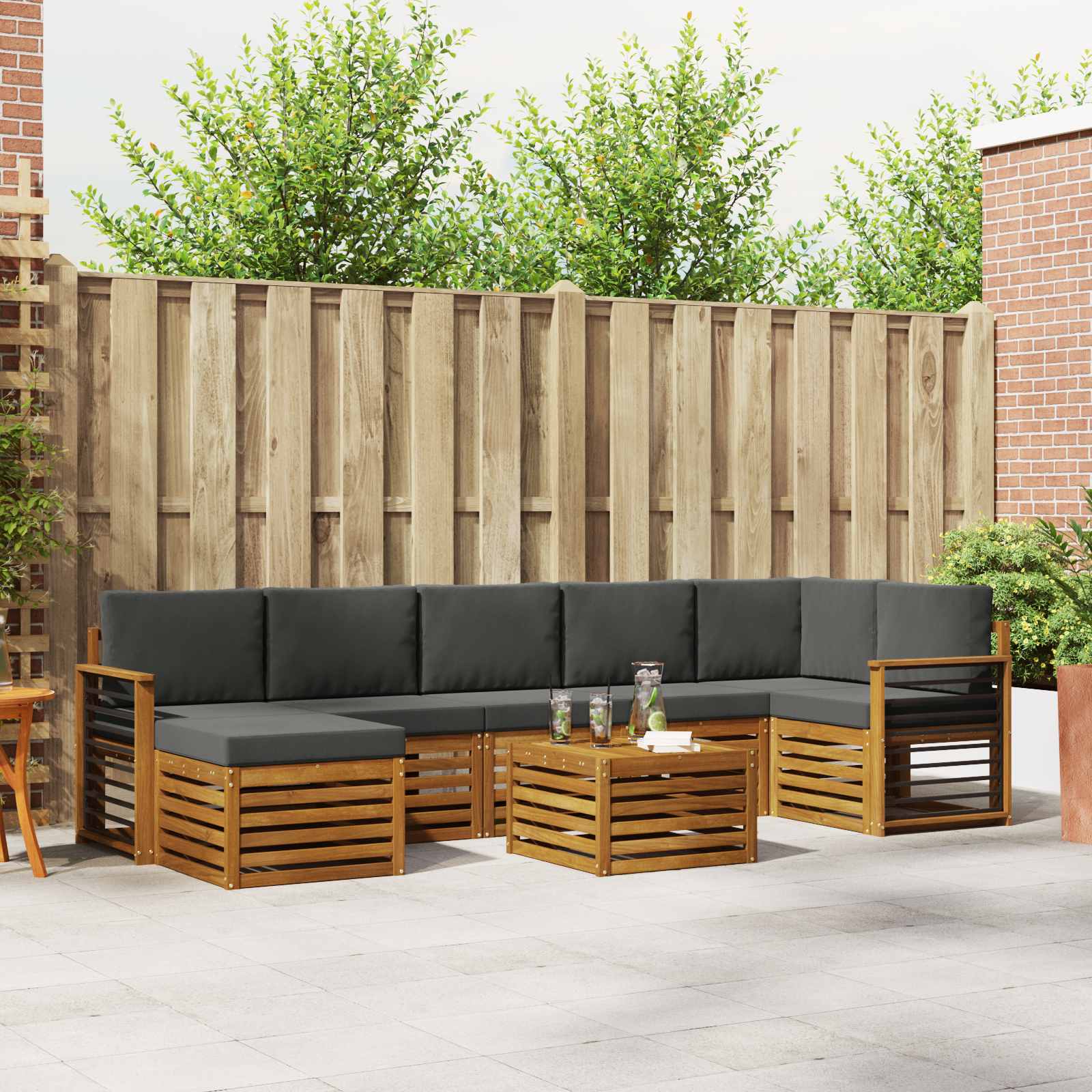 Buiten bankenset met kussen 8 pcs Natuurlijk en Antraciet