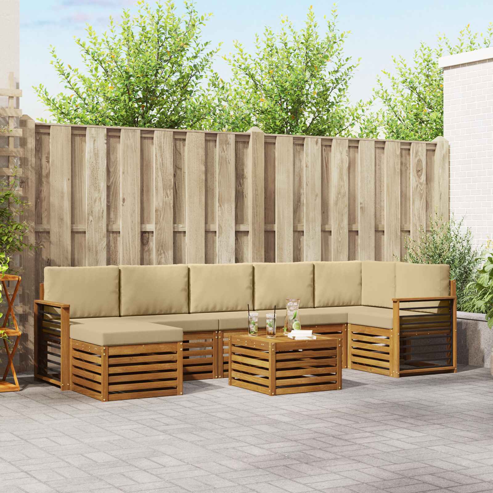 Buiten bankenset 8 pcs Natuurlijk en Beige Massief Acaciahout