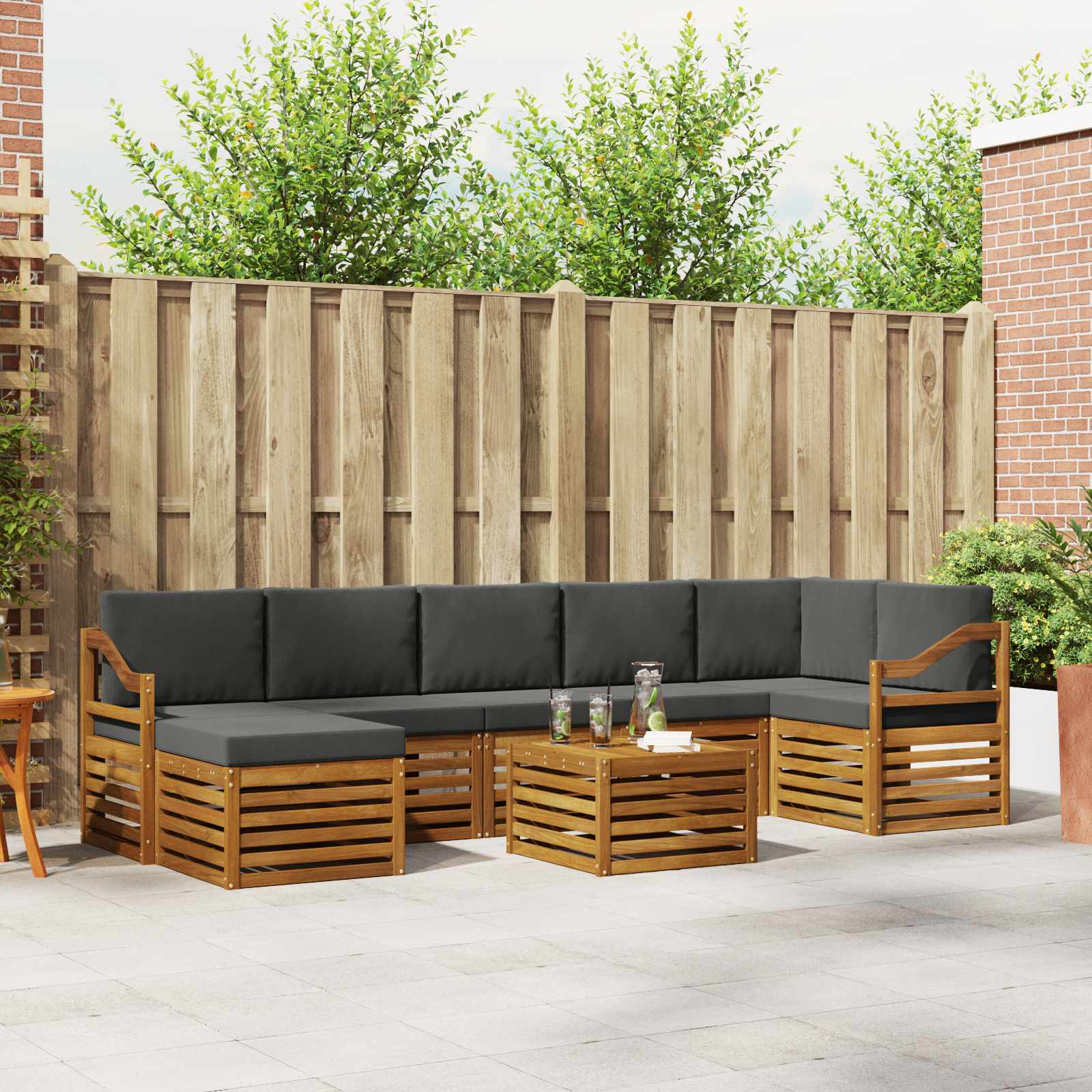 Buiten bankenset met kussen 8 pcs Natuurlijk en Antraciet