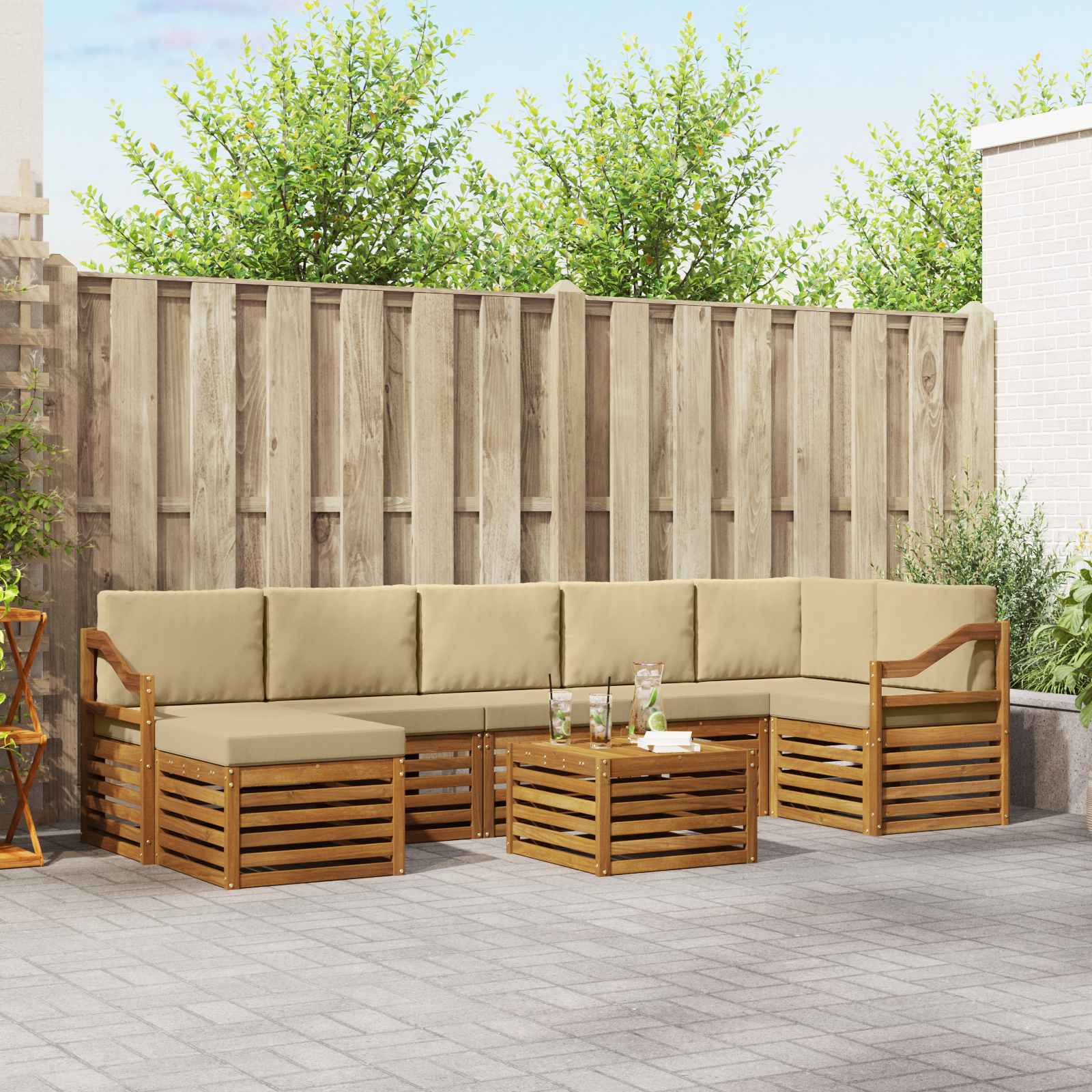 Buiten bankenset 8 pcs Natuurlijk en Beige Massief Acaciahout