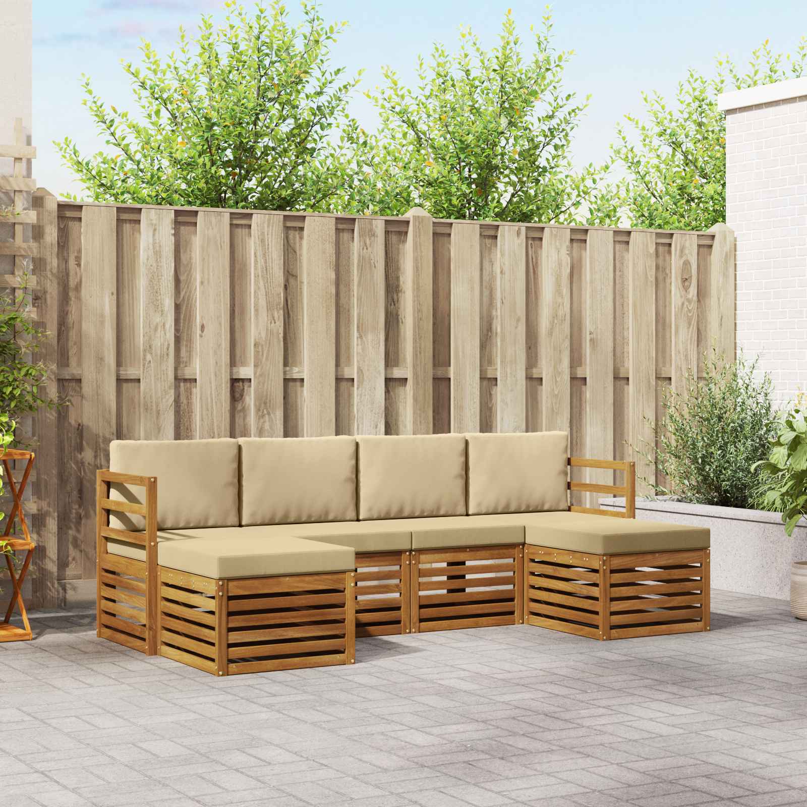 Sofa-Sets 6 pcs Natuurlijk en Beige Massief Acaciahout – afbeelding 1
