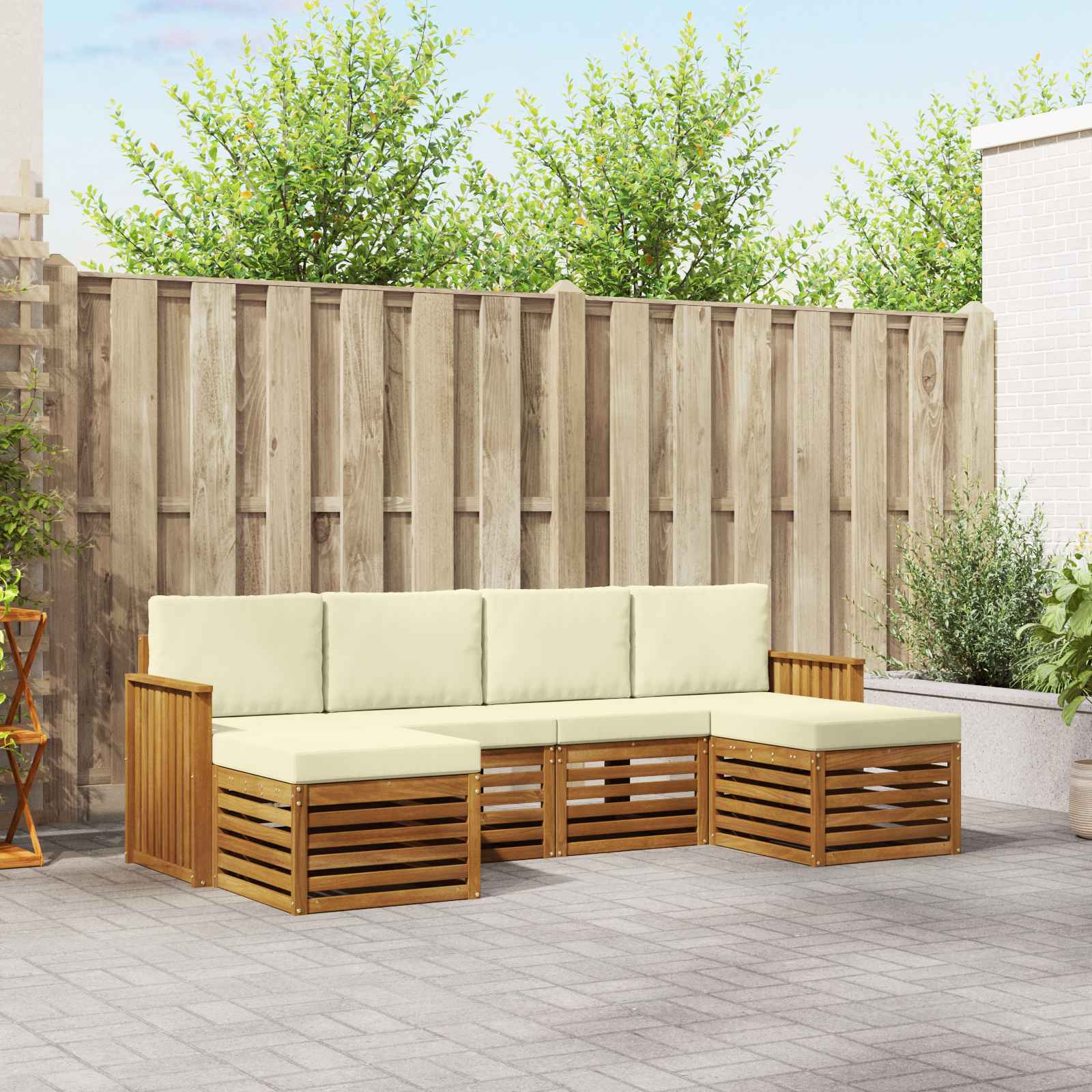 Sofa-Sets 6 pcs Natuurlijk en Crème Massief Acaciahout