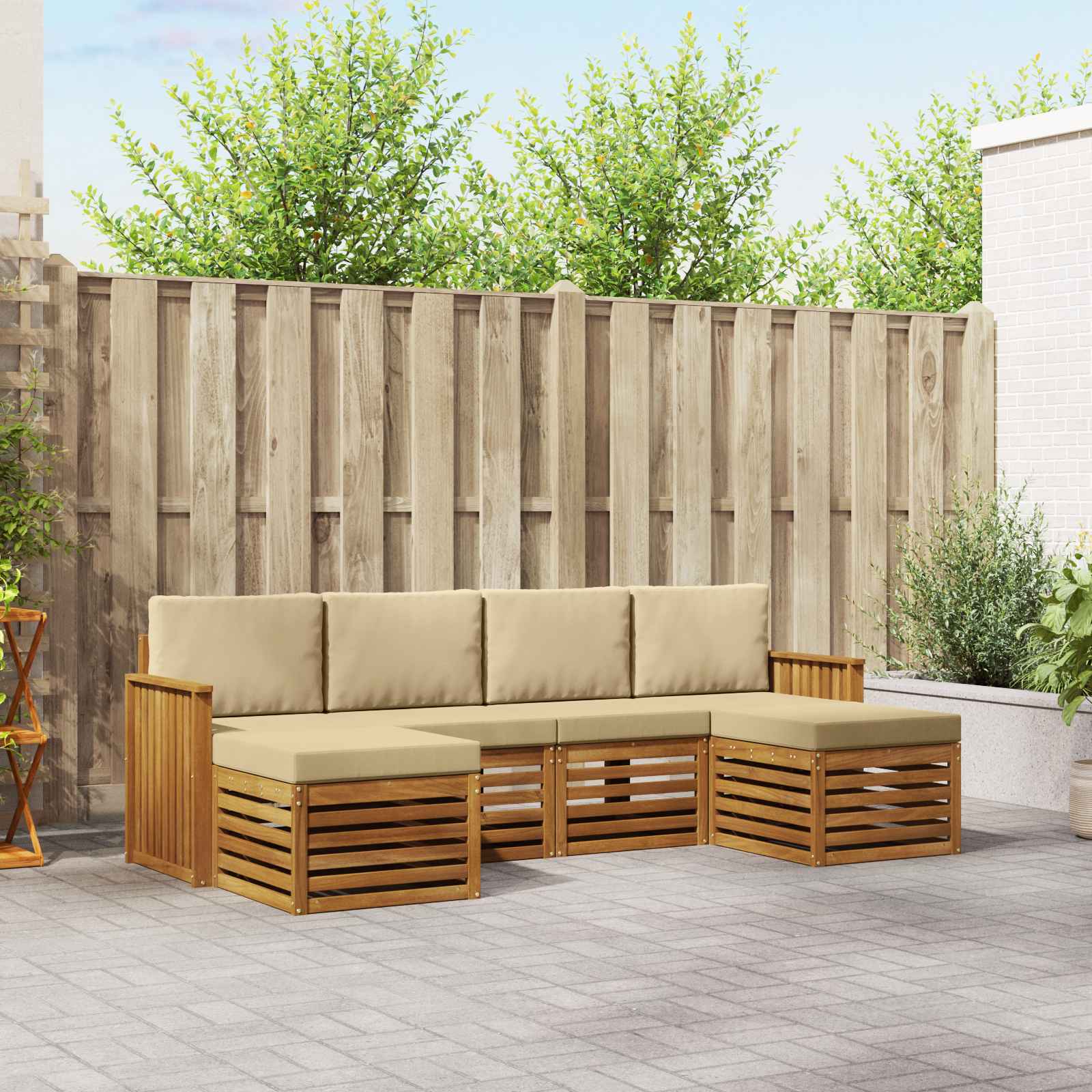Sofa-Sets 6 pcs Natuurlijk en Beige Massief Acaciahout – afbeelding 1