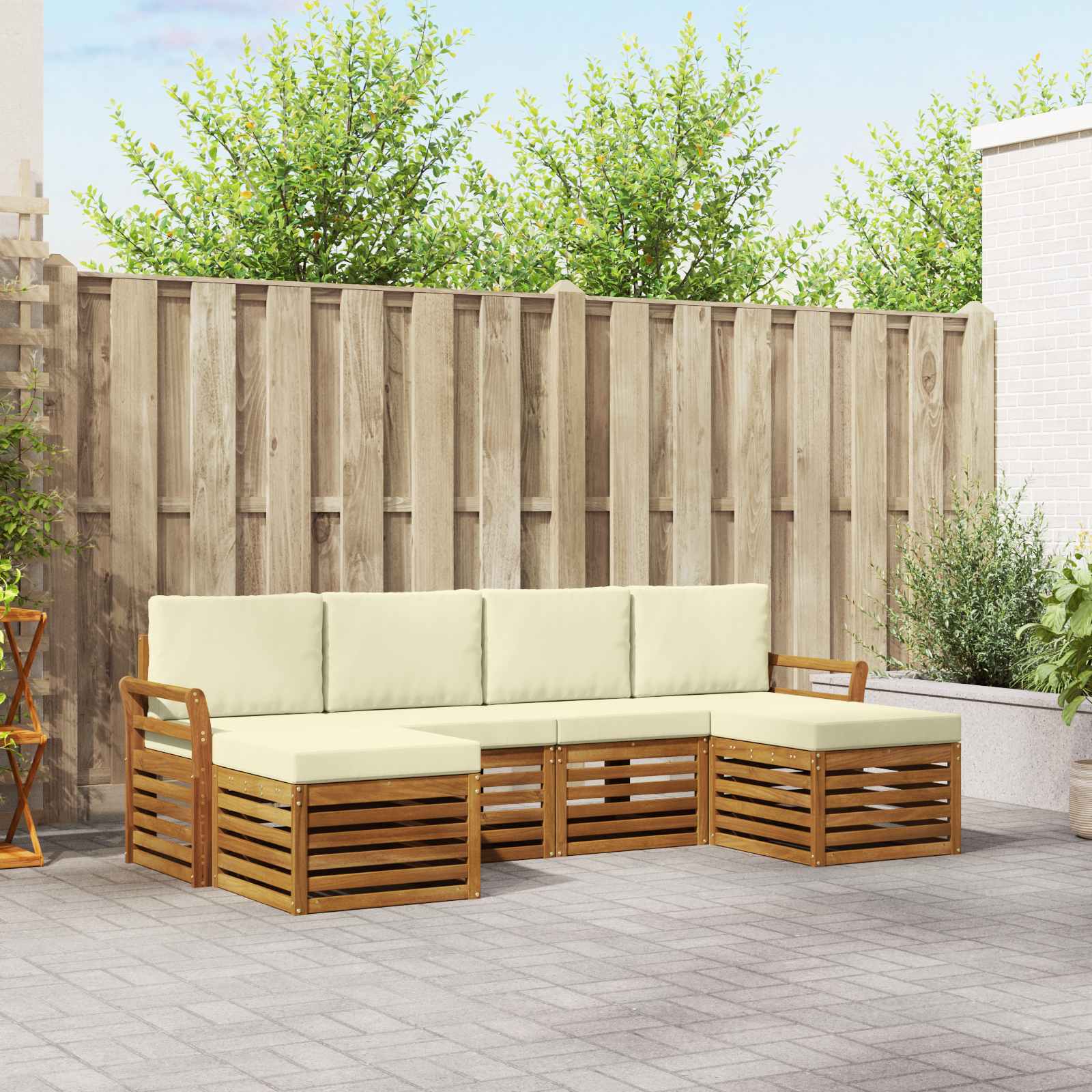 Sofa-Sets 6 pcs Natuurlijk en Crème Massief Acaciahout – afbeelding 1