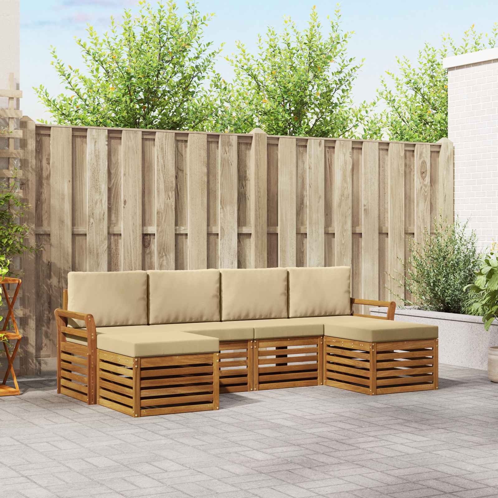 Sofa-Sets 6 pcs Natuurlijk en Beige Massief Acaciahout – afbeelding 1