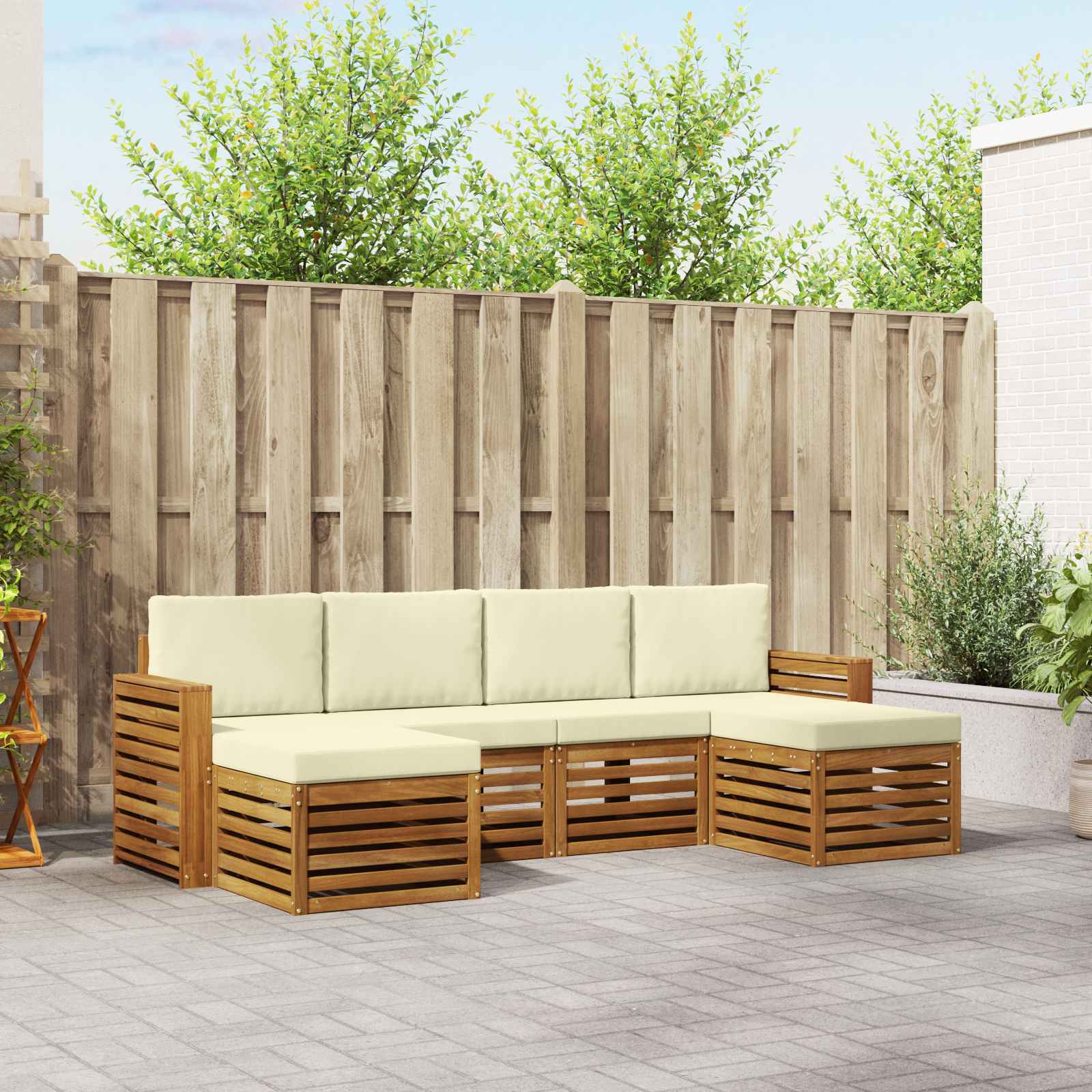 Sofa-Sets 6 pcs Natuurlijk en Crème Massief Acaciahout