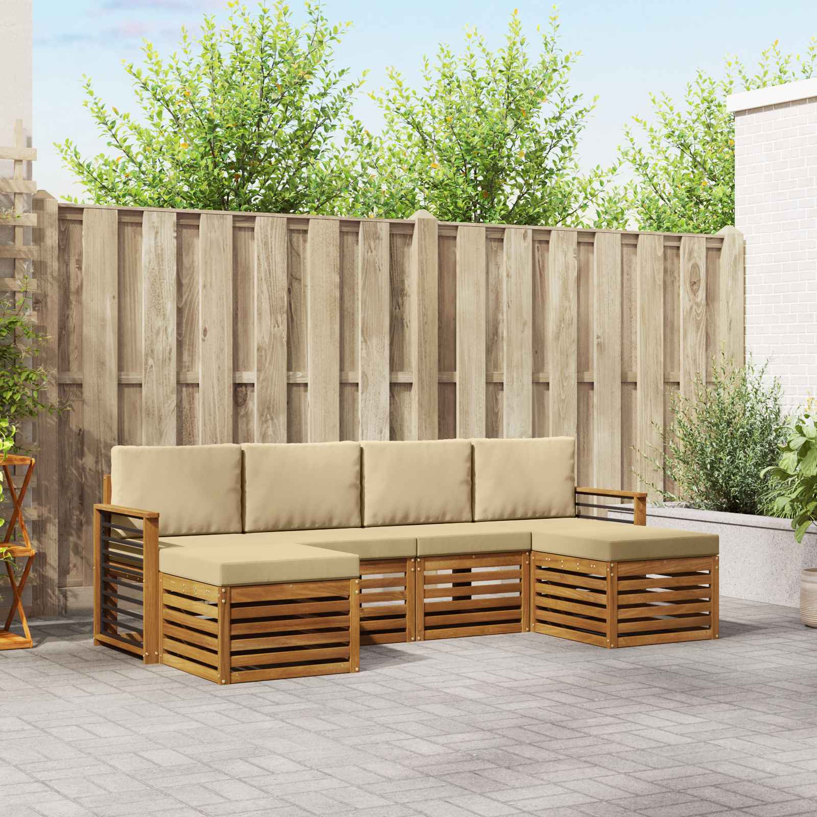 Sofa-Sets 6 pcs Natuurlijk en Beige Massief Acaciahout – afbeelding 1
