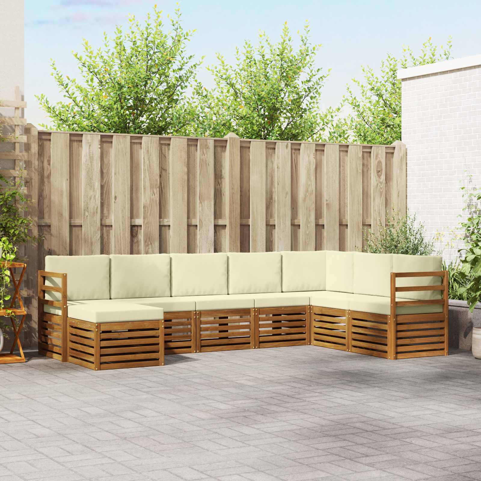 Buiten bankenset 8 pcs Natuurlijk en Crème Massief Acaciahout
