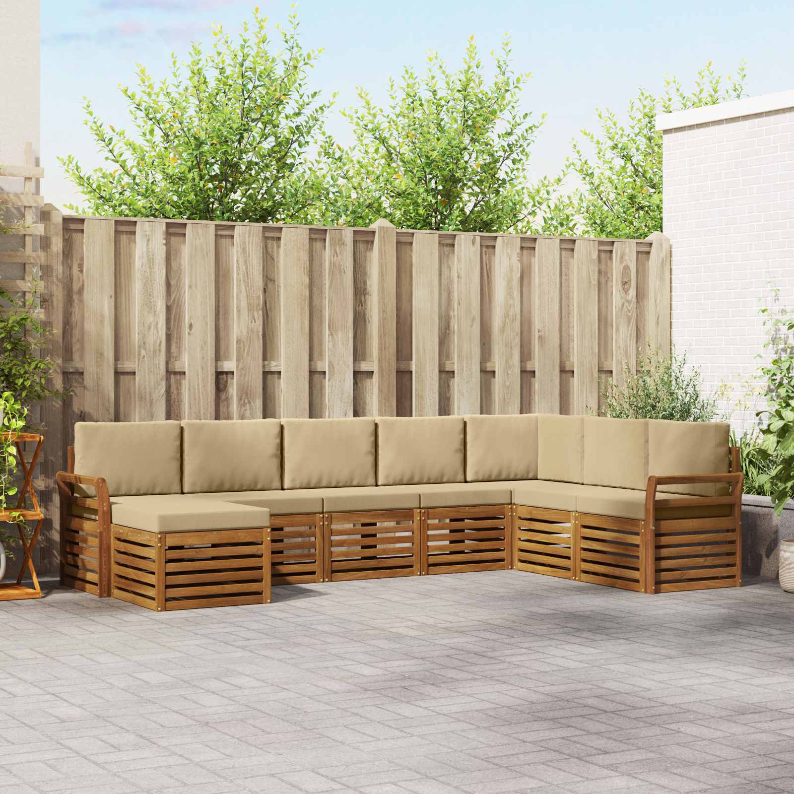 Buiten bankenset 8 pcs Natuurlijk en Beige Massief Acaciahout