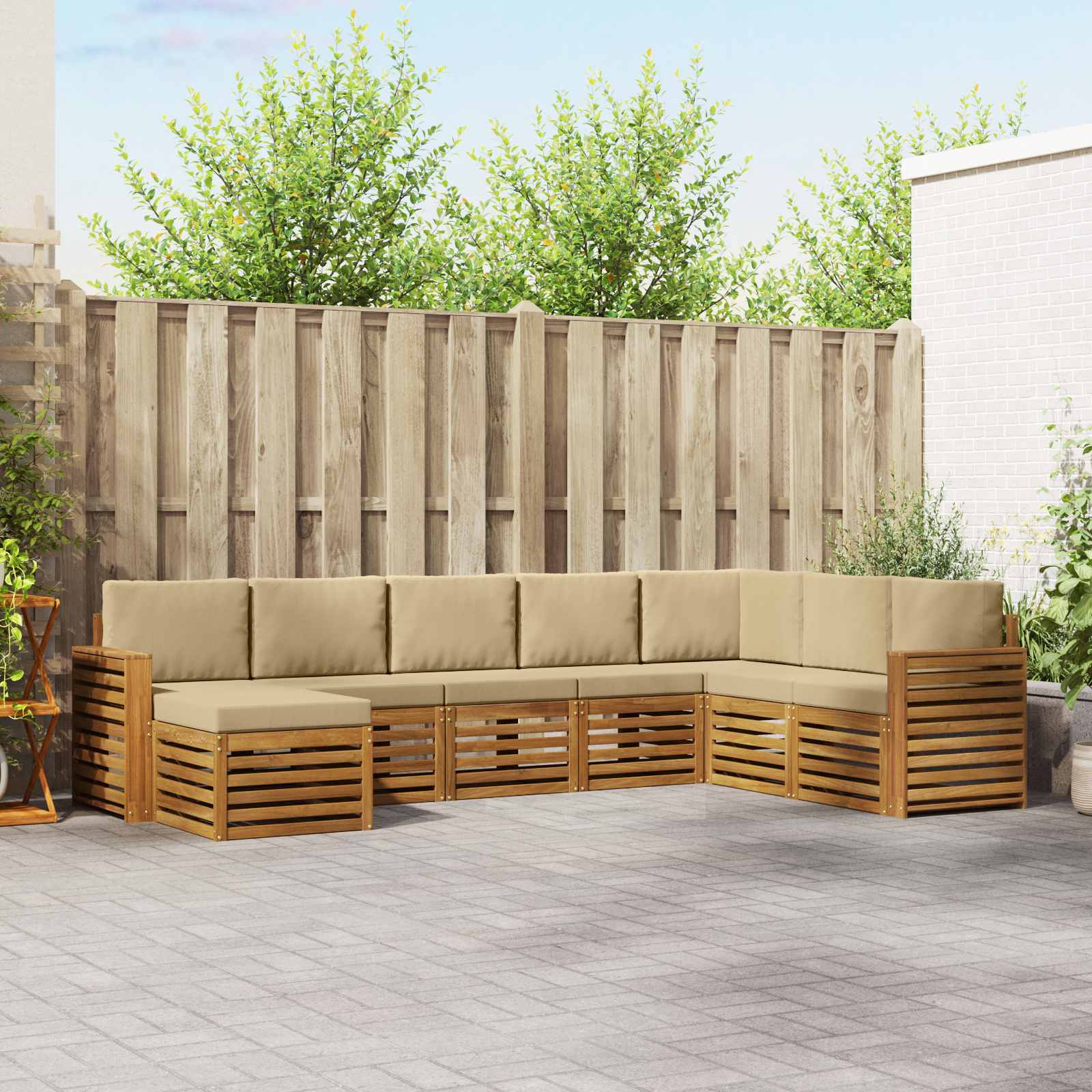 Buiten bankenset 8 pcs Natuurlijk en Beige Massief Acaciahout – afbeelding 1