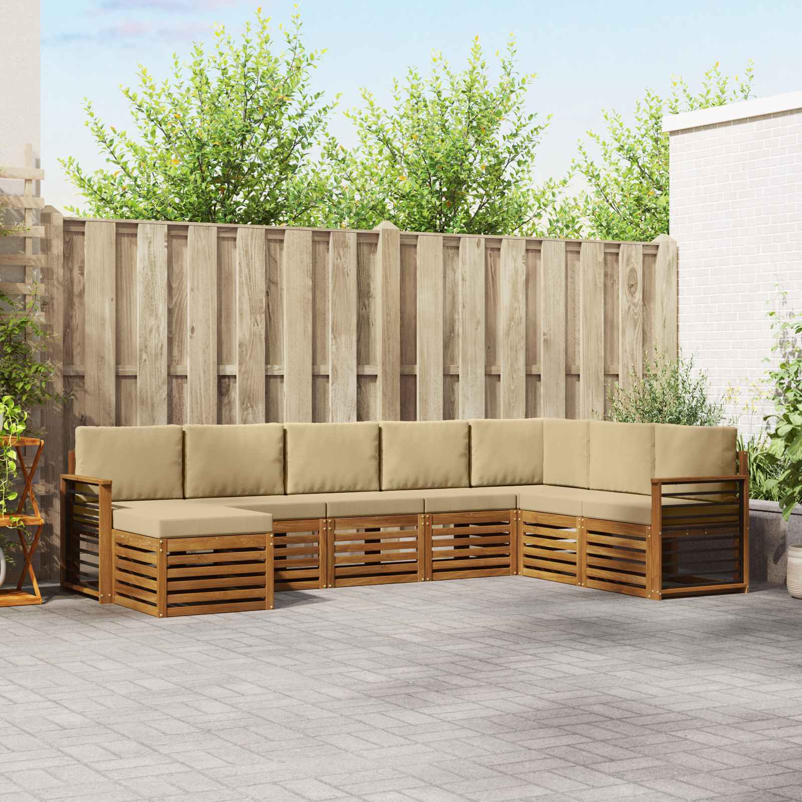 Buiten bankenset 8 pcs Natuurlijk en Beige Massief Acaciahout – afbeelding 1