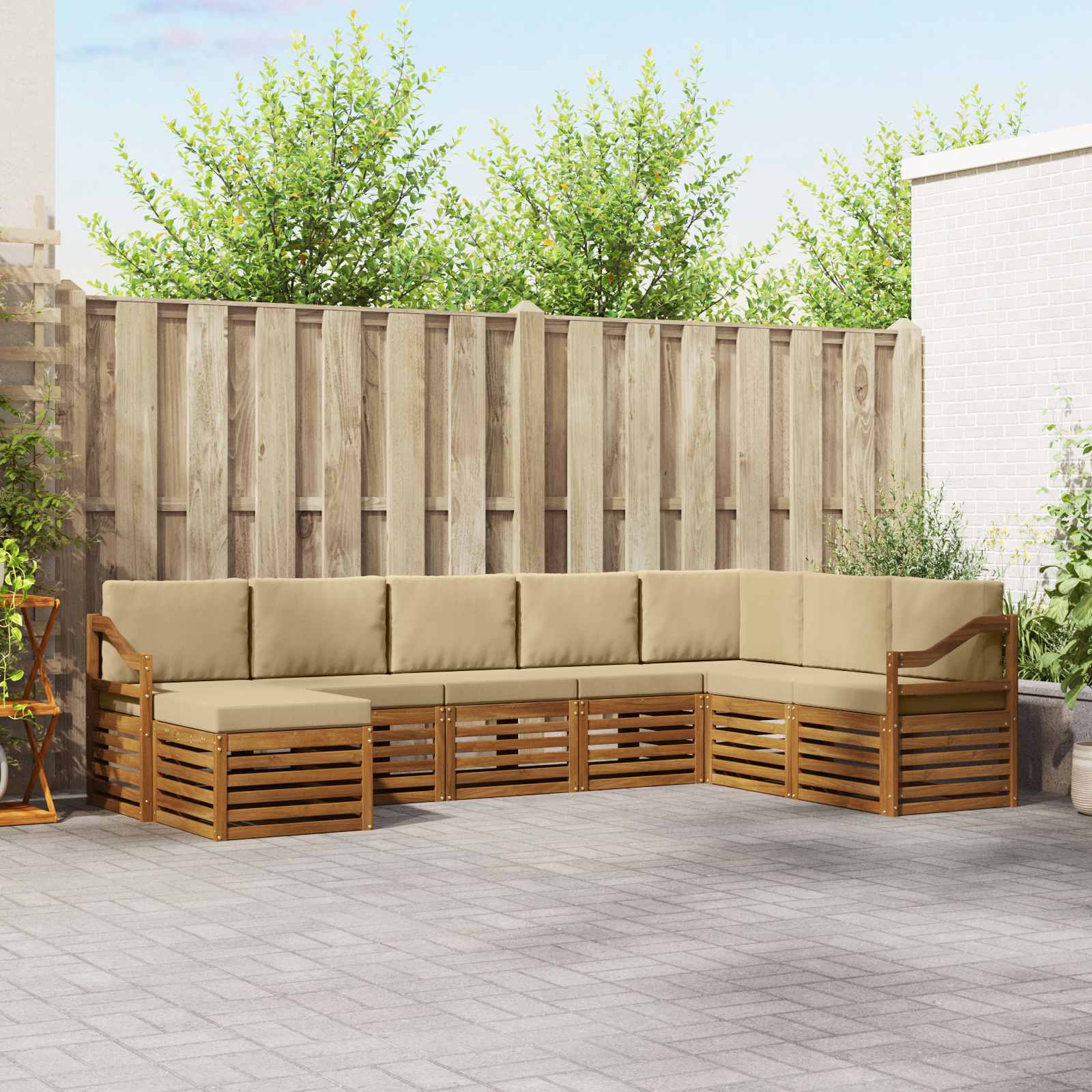 Buiten bankenset 8 pcs Natuurlijk en Beige Massief Acaciahout – afbeelding 1