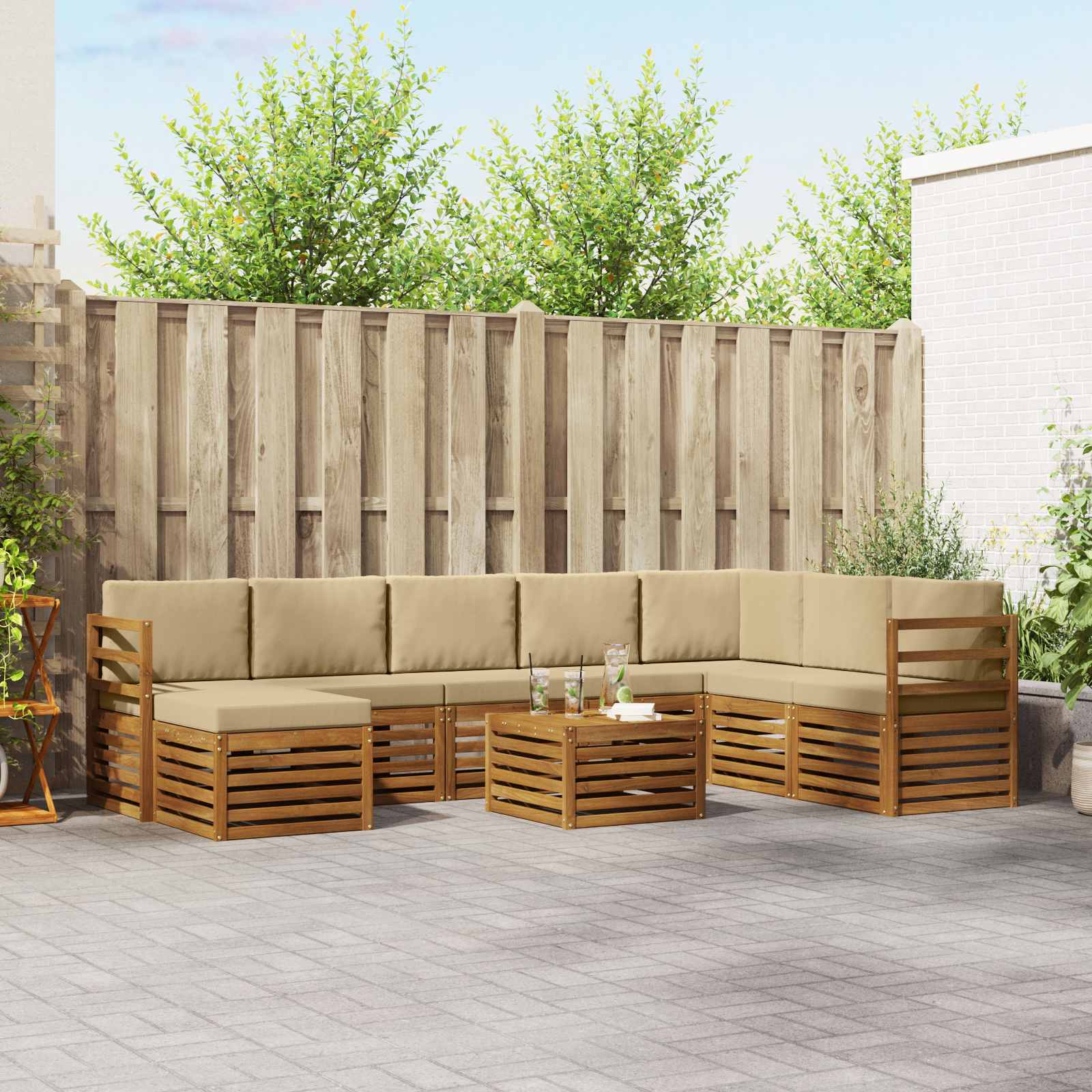 Buiten bankenset 9 pcs Natuurlijk en Beige Massief Acaciahout