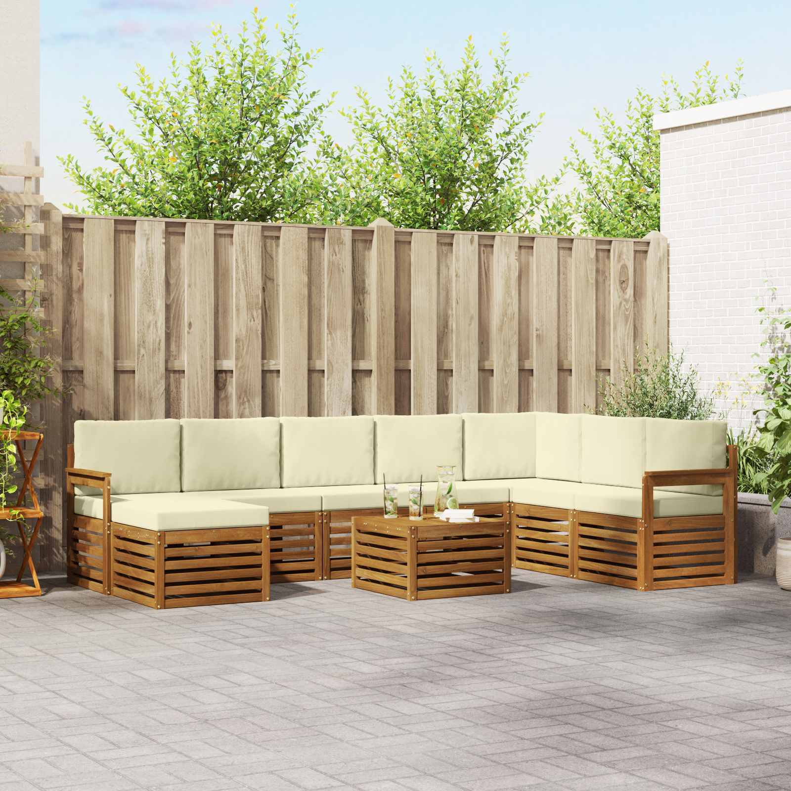 Buiten bankenset 9 pcs Natuurlijk en Crème Massief Acaciahout