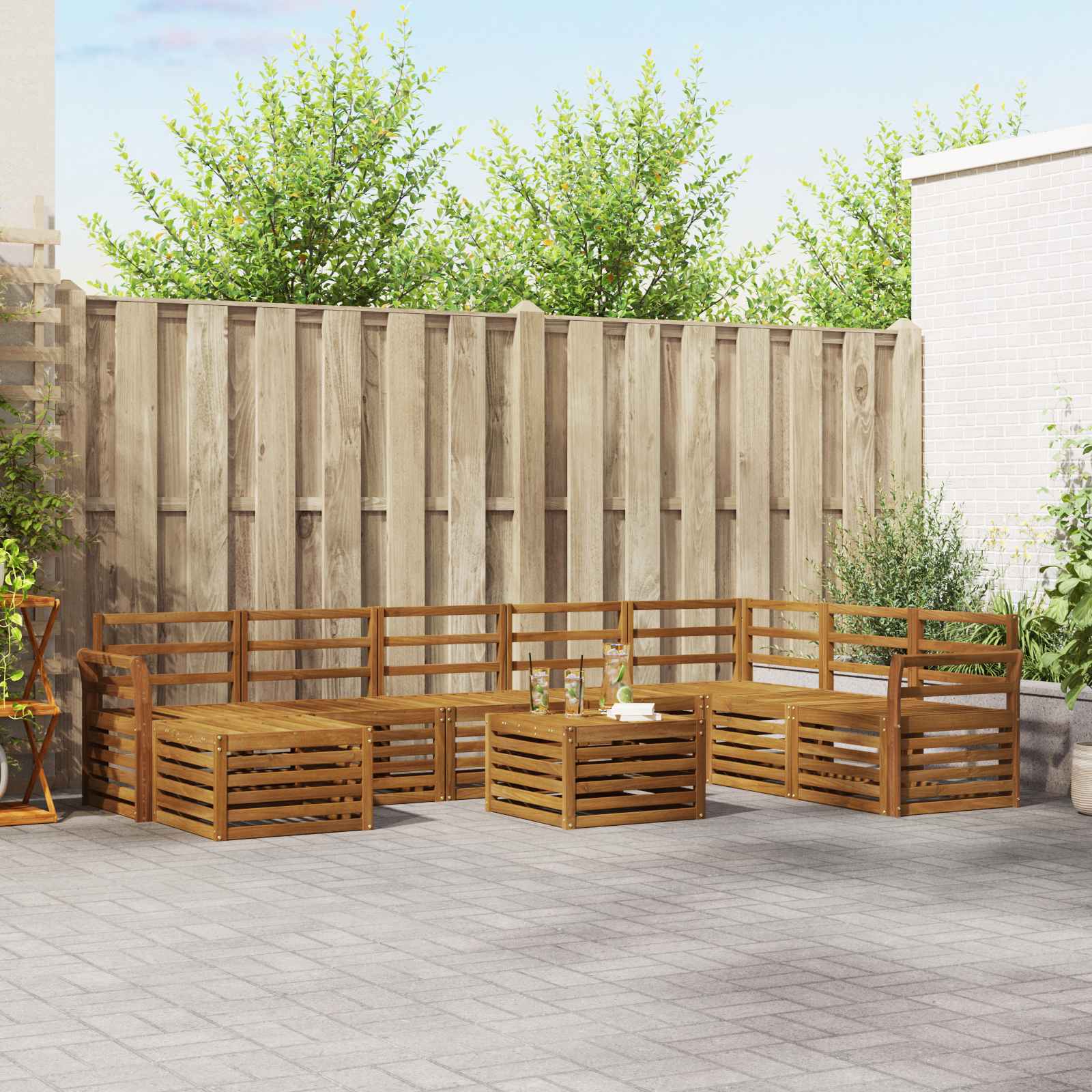 Buiten bankenset 9 pcs Naturel Massief Acaciahout