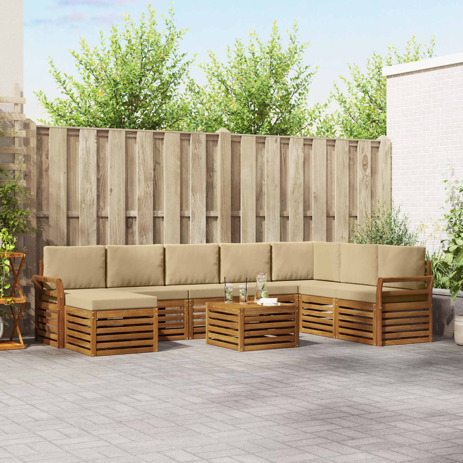 Buiten bankenset 9 pcs Natuurlijk en Beige Massief Acaciahout – afbeelding 1