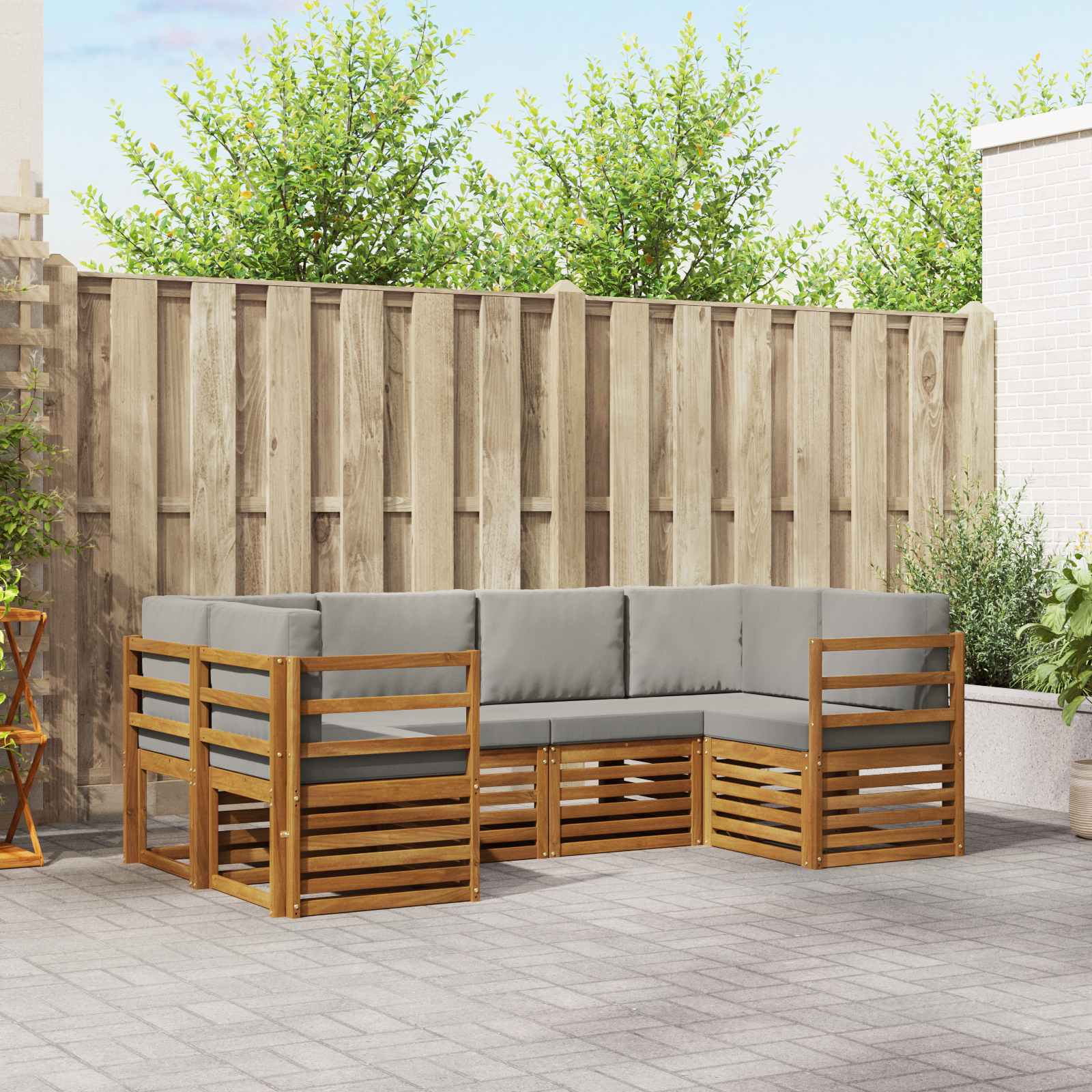 Hoekbank Set met kussen 6 pcs Natuurlijk en Lichtgrijs – afbeelding 1