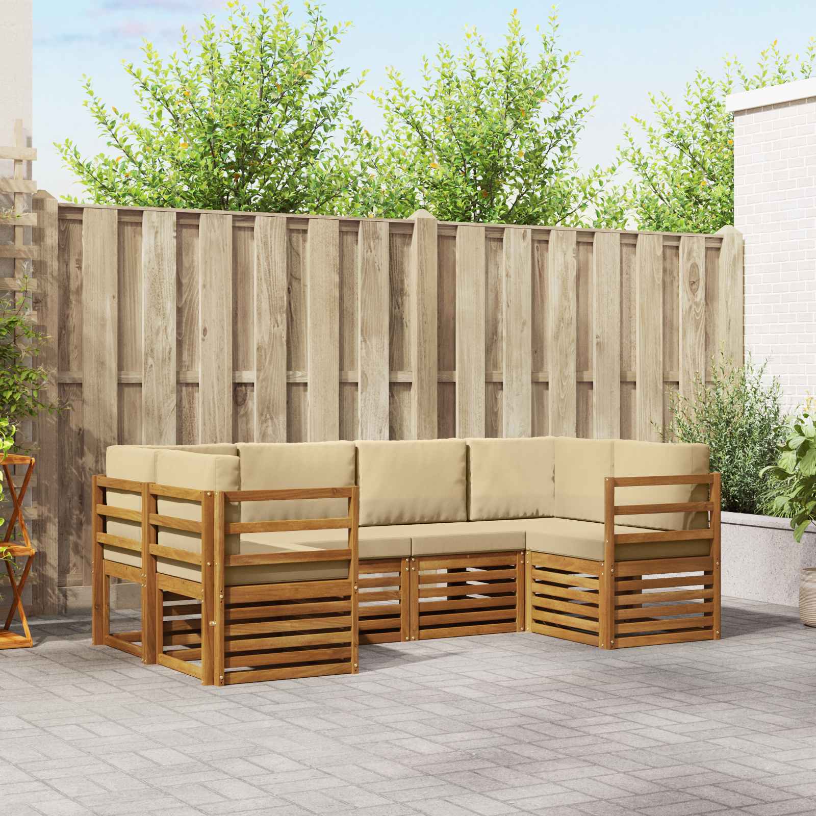 Hoekbank Set met kussen 6 pcs Naturel