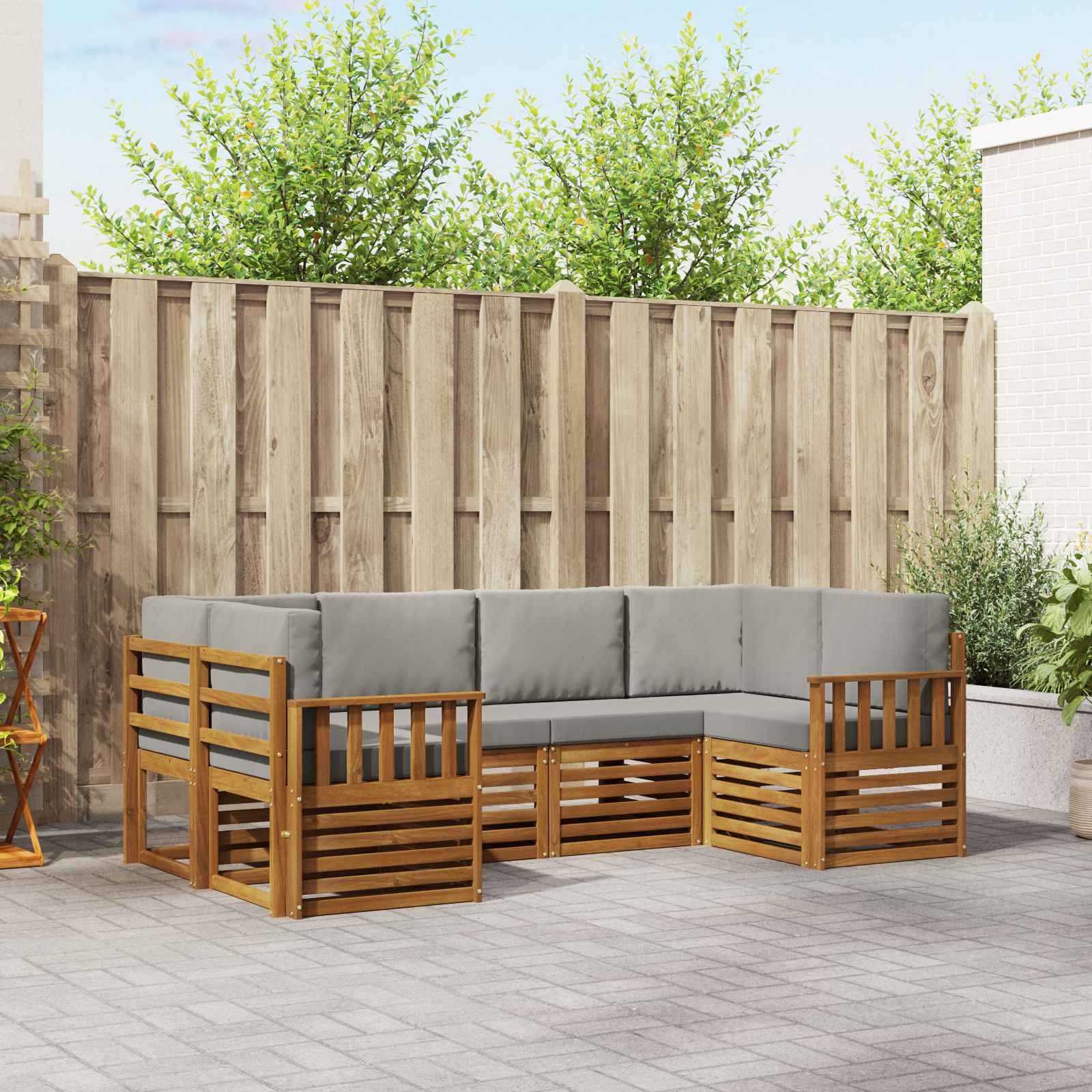 Hoekbank Set met kussen 6 pcs Natuurlijk en Lichtgrijs – afbeelding 1