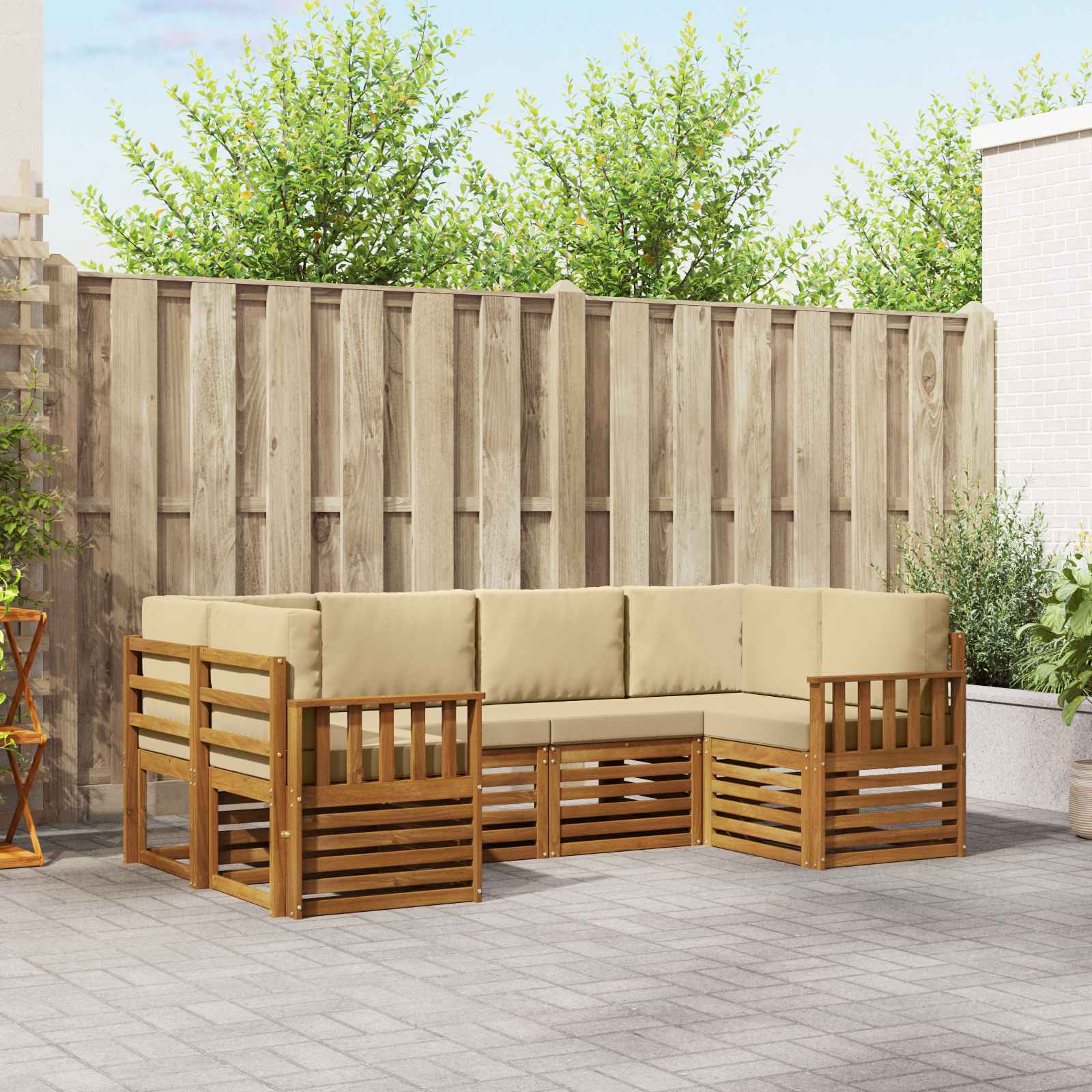 Hoekbank Set met kussen 6 pcs Naturel