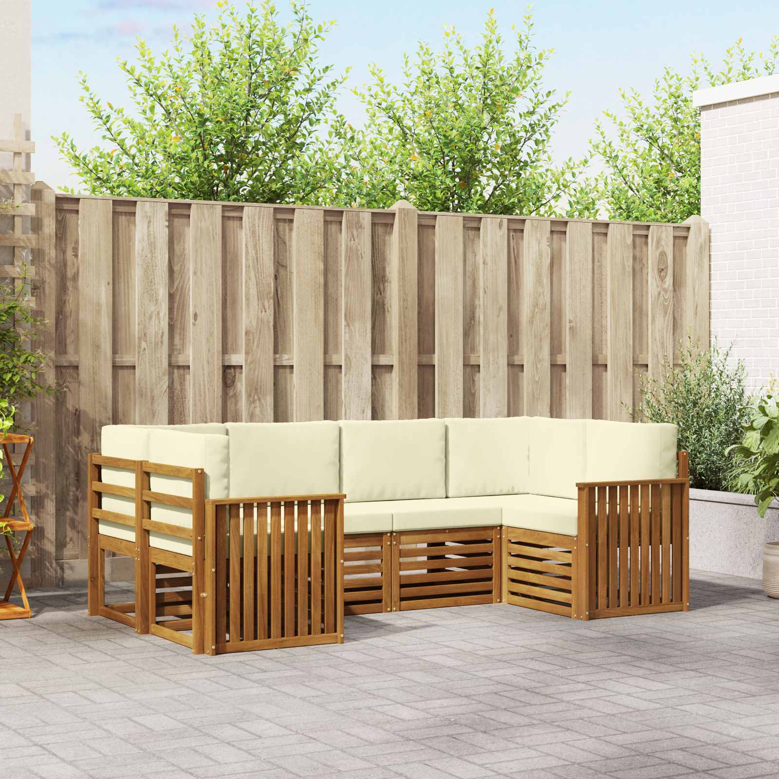 Hoekbank Set met kussen 6 pcs Natuurlijk en Crème – afbeelding 1